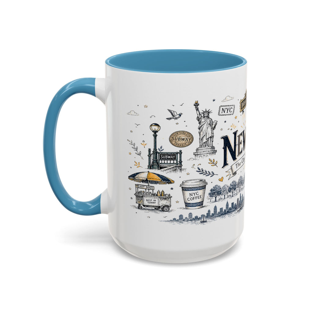 New York City Coffee Mug | New York Souvenir Travel Gift | Accent Color Ceramic 11oz 15oz