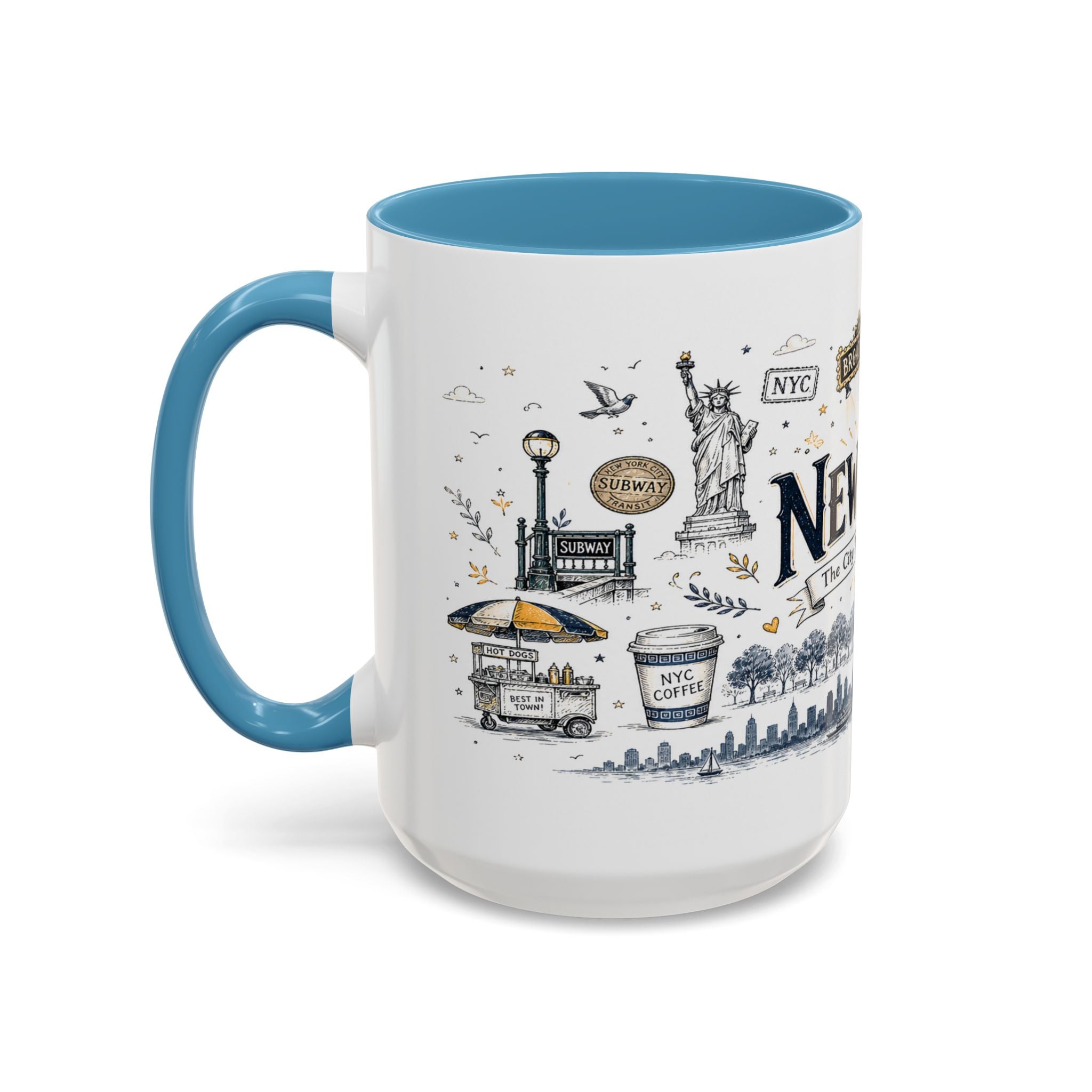 New York City Coffee Mug | New York Souvenir Travel Gift | Accent Color Ceramic 11oz 15oz