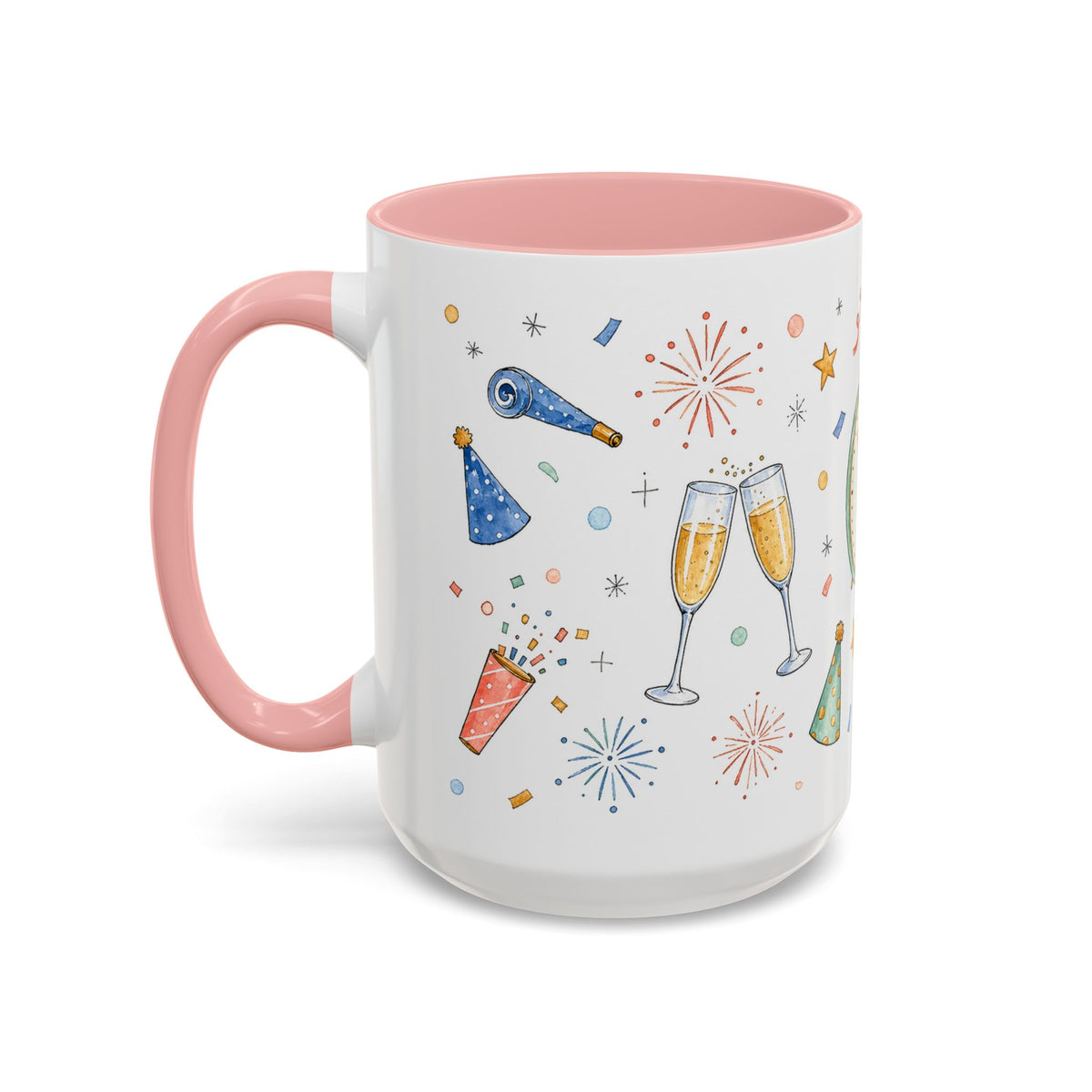 New Year Sparkler Mug | Champagne Toast Watercolor Party Gift | Accent Cup 11oz 15oz