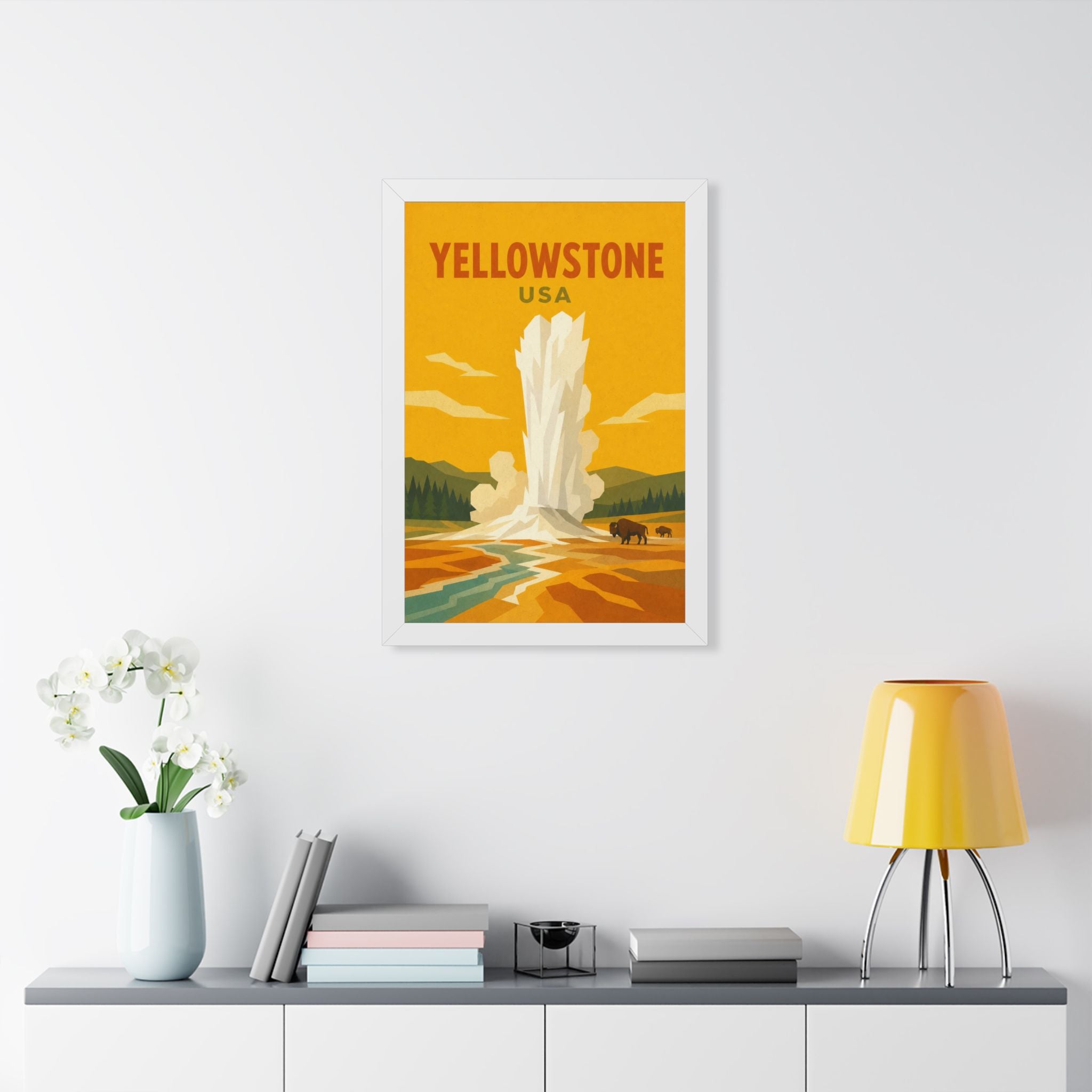 Yellowstone United States Framed Poster | Vintage Travel Wall Art | Black Walnut White Frame | 16x24 20x30