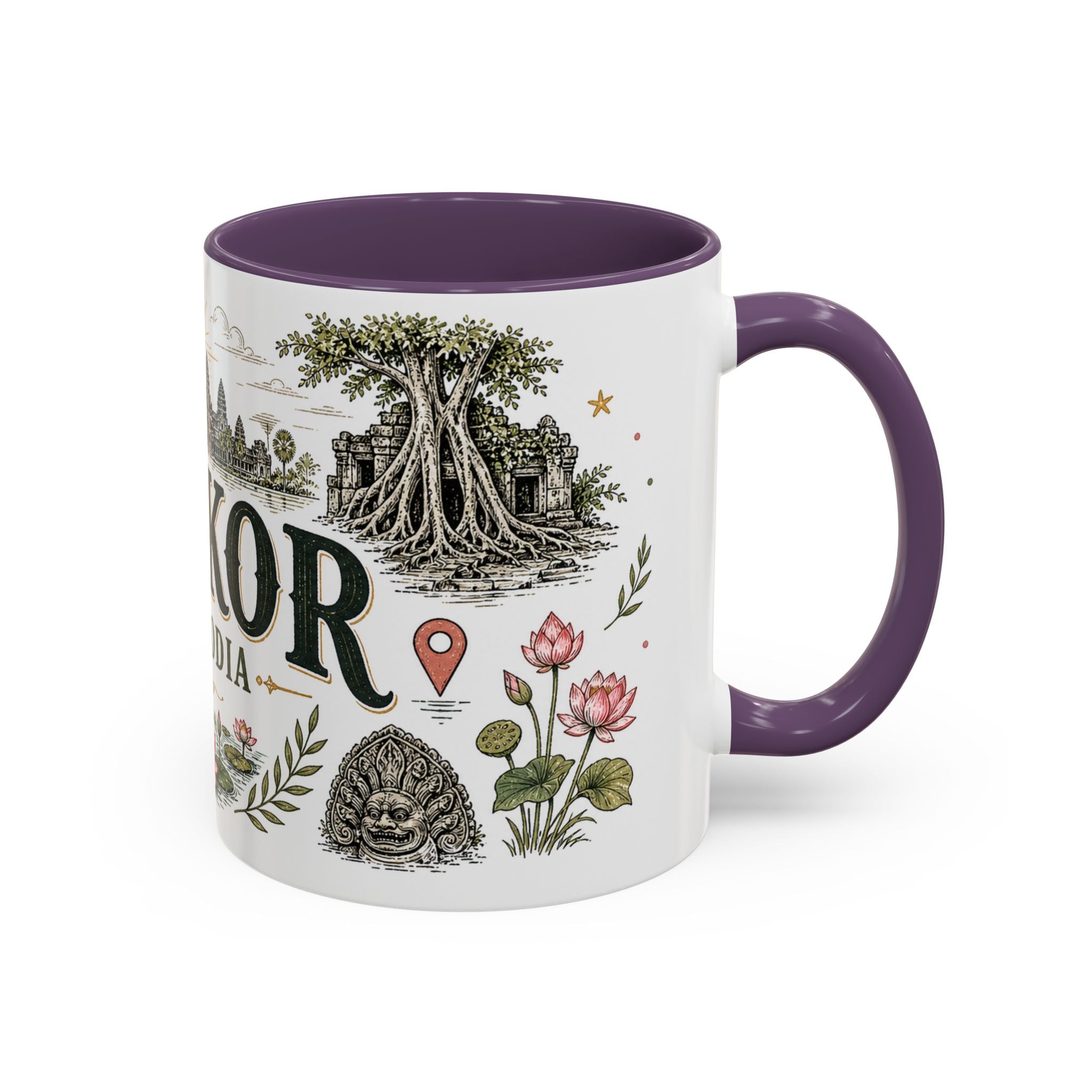 Angkor Coffee Mug | Travel Destination Souvenir Gift | Accent Color Ceramic 11oz 15oz