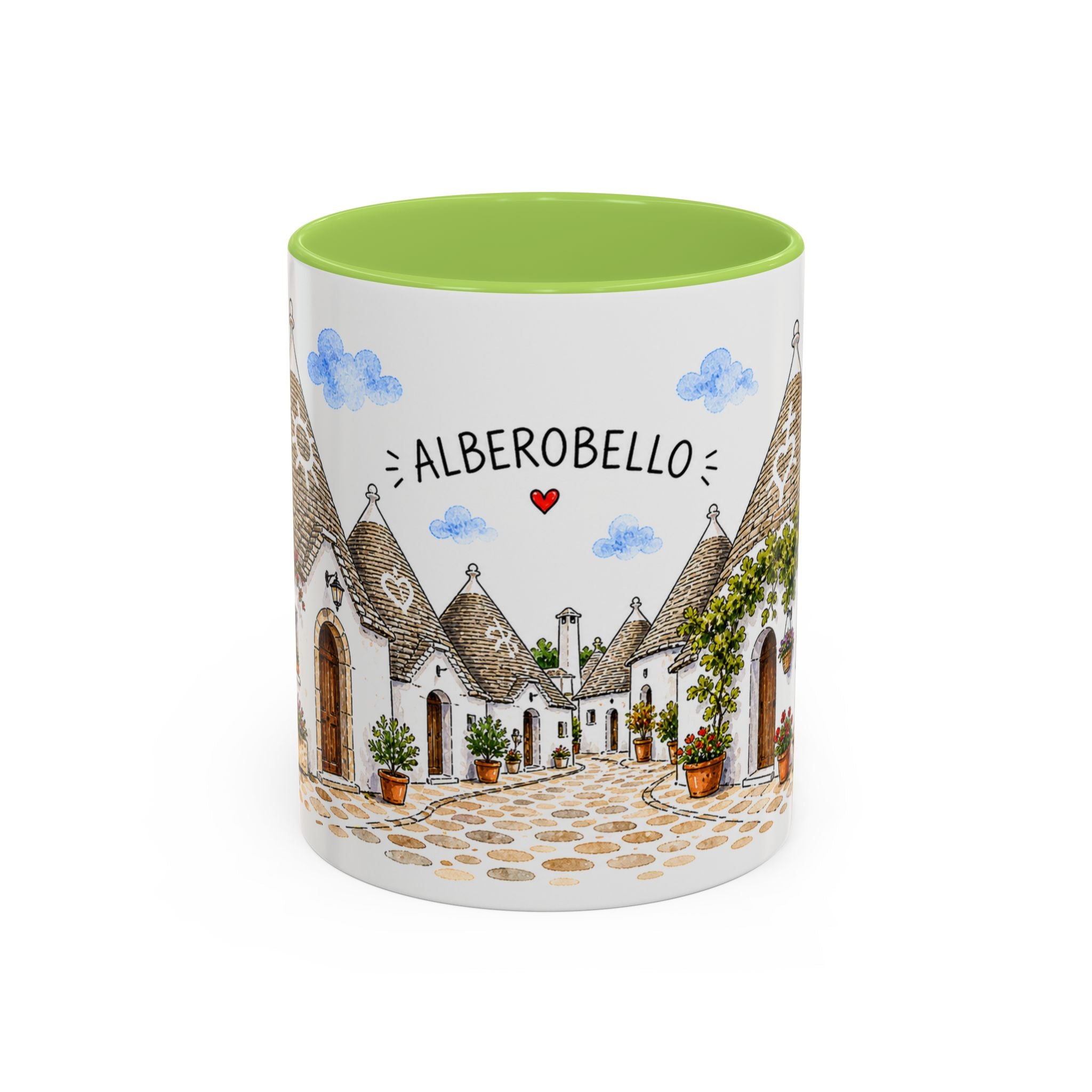 Alberobello Illustrated Travel Mug | Italy Souvenir Accent Coffee Mug | 11oz 15oz Ceramic Cup