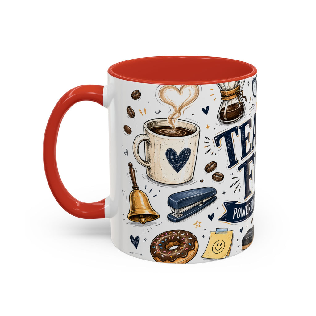 Teacher Fuel Coffee Mug | Powered by Coffee and Wine Funny Gift | Accent Color Ceramic 11oz 15oz