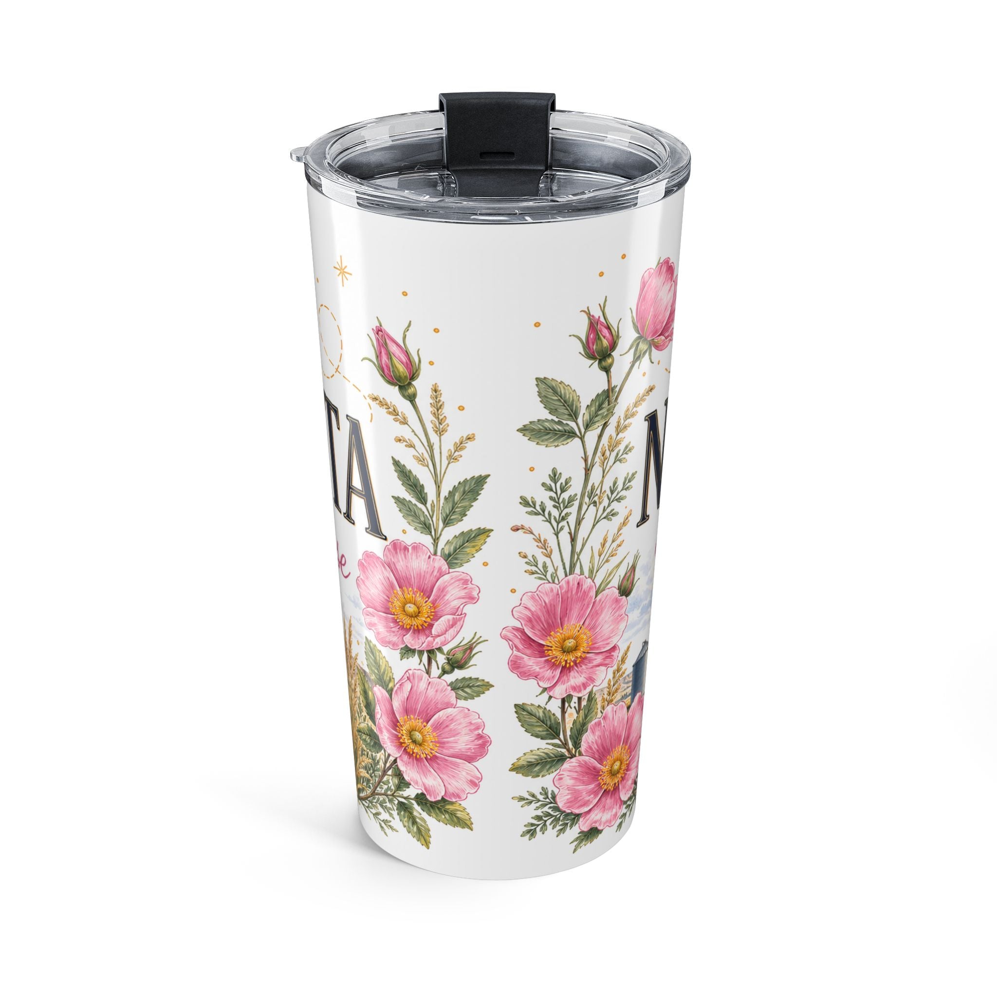 North Dakota State Flower 20oz Tumbler | Wild Prairie Rose Botanical State Flower Gift | Insulated Stainless Steel Travel Cup