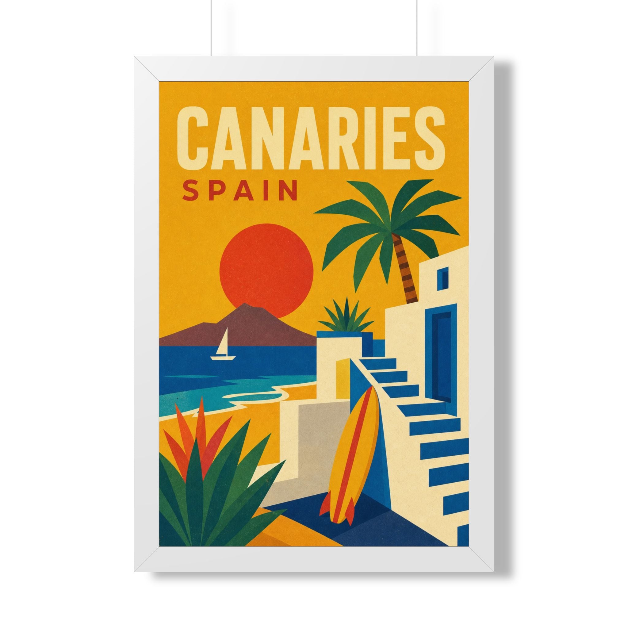 Canary Islands Spain Framed Poster | Vintage Travel Wall Art | Black Walnut White Frame | 16x24 20x30