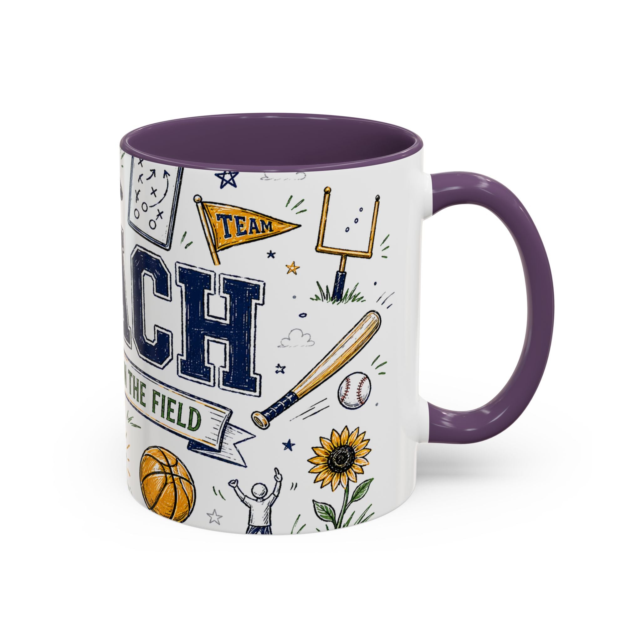 Coach Best Dad On The Field Coffee Mug | Father's Day Gift for Dad | Accent Color Ceramic 11oz 15oz