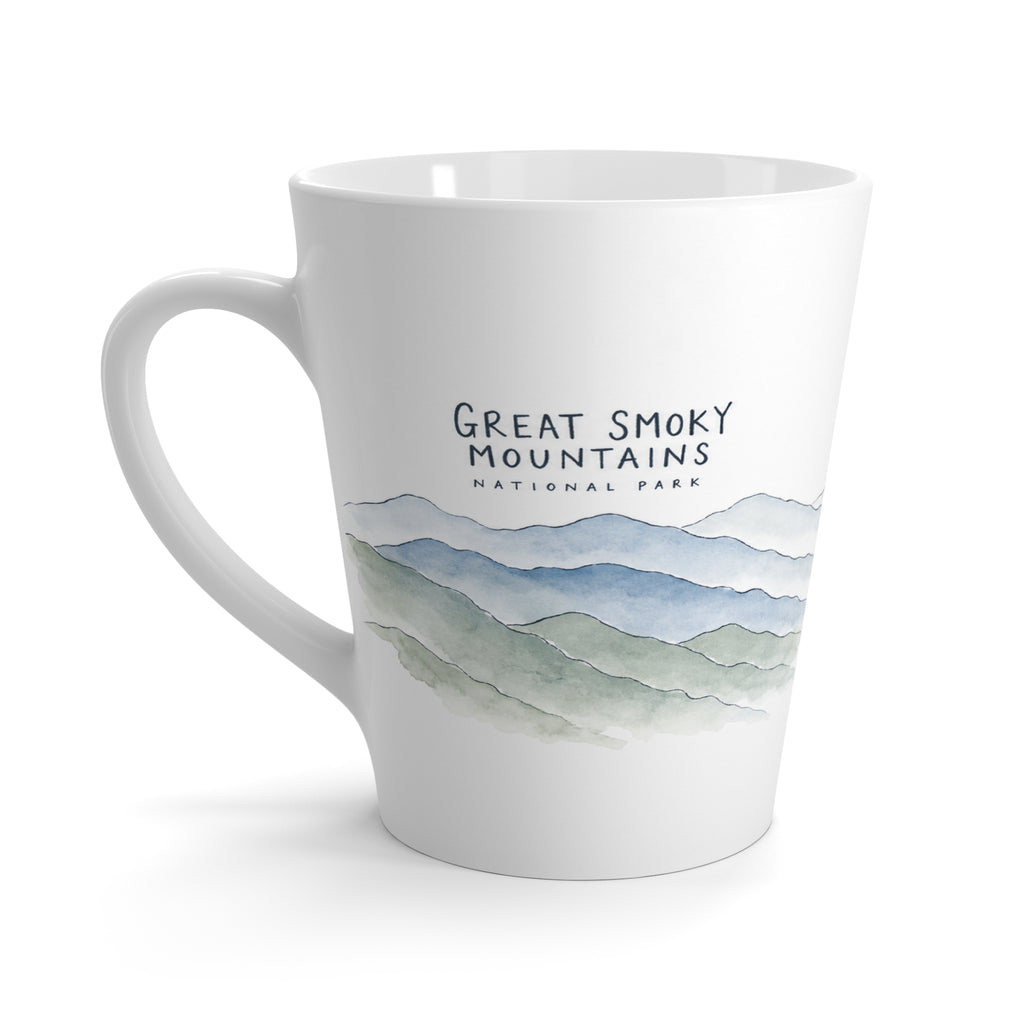 Great Smoky Mountains National Park Latte Mug | Pastel Watercolor Nature Coffee Cup | 12 oz Travel Souvenir Gift