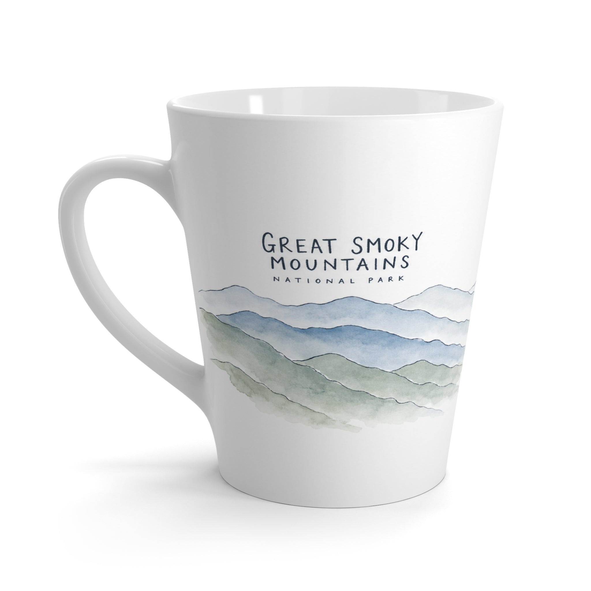 Great Smoky Mountains National Park Latte Mug | Pastel Watercolor Nature Coffee Cup | 12 oz Travel Souvenir Gift