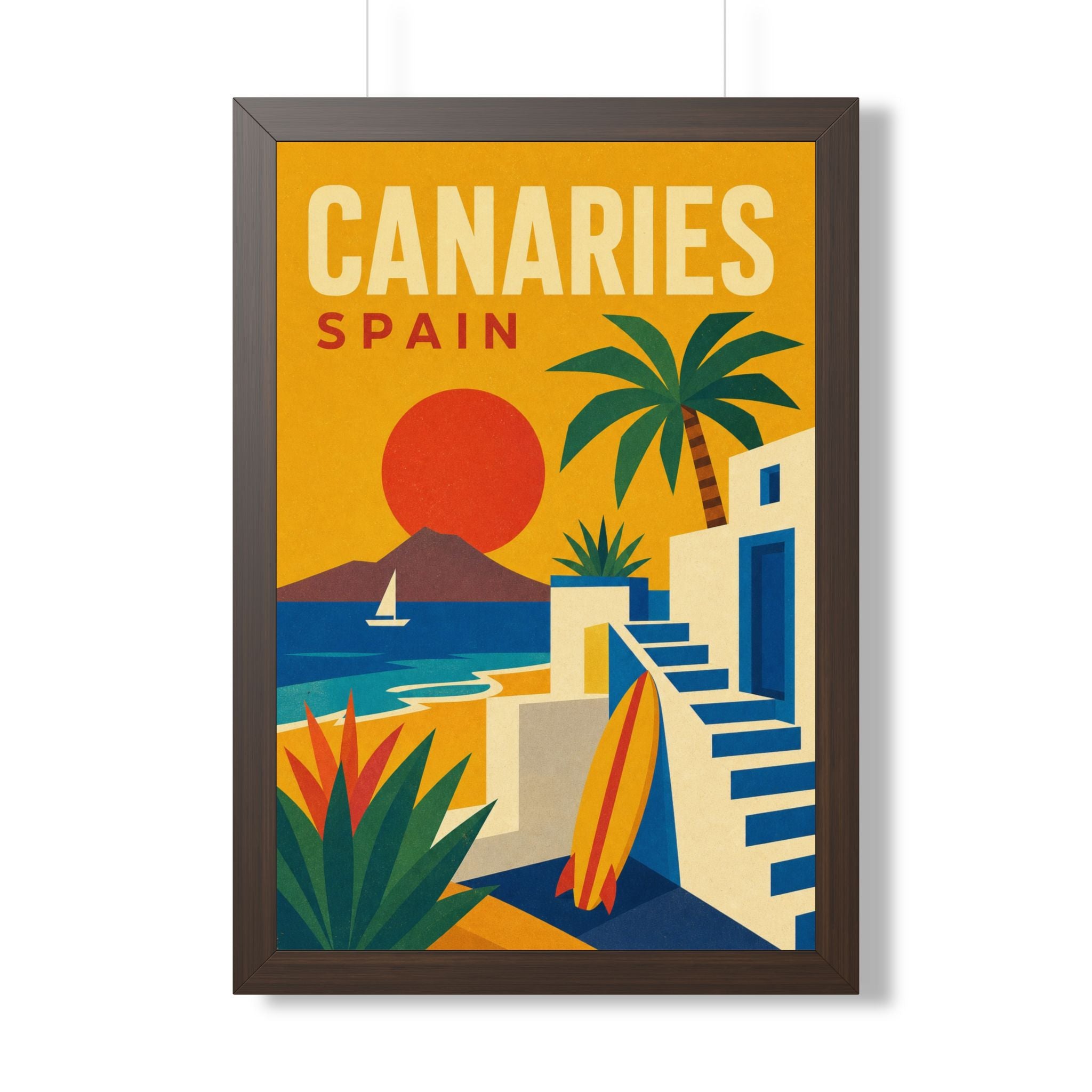 Canary Islands Spain Framed Poster | Vintage Travel Wall Art | Black Walnut White Frame | 16x24 20x30