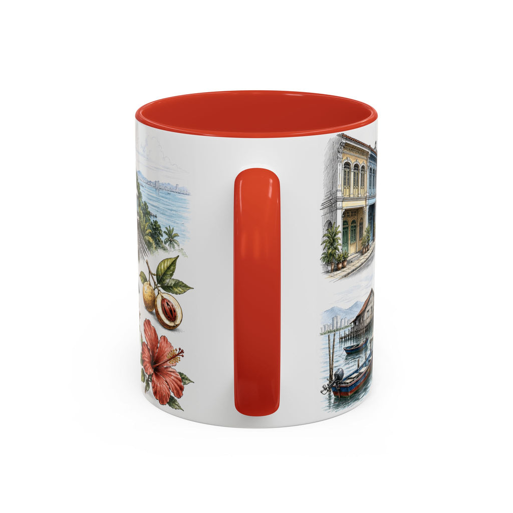 Penang Island Coffee Mug | Malaysia Travel Souvenir | Vintage Illustrated City Gift | 11 oz 15 oz Accent Mug