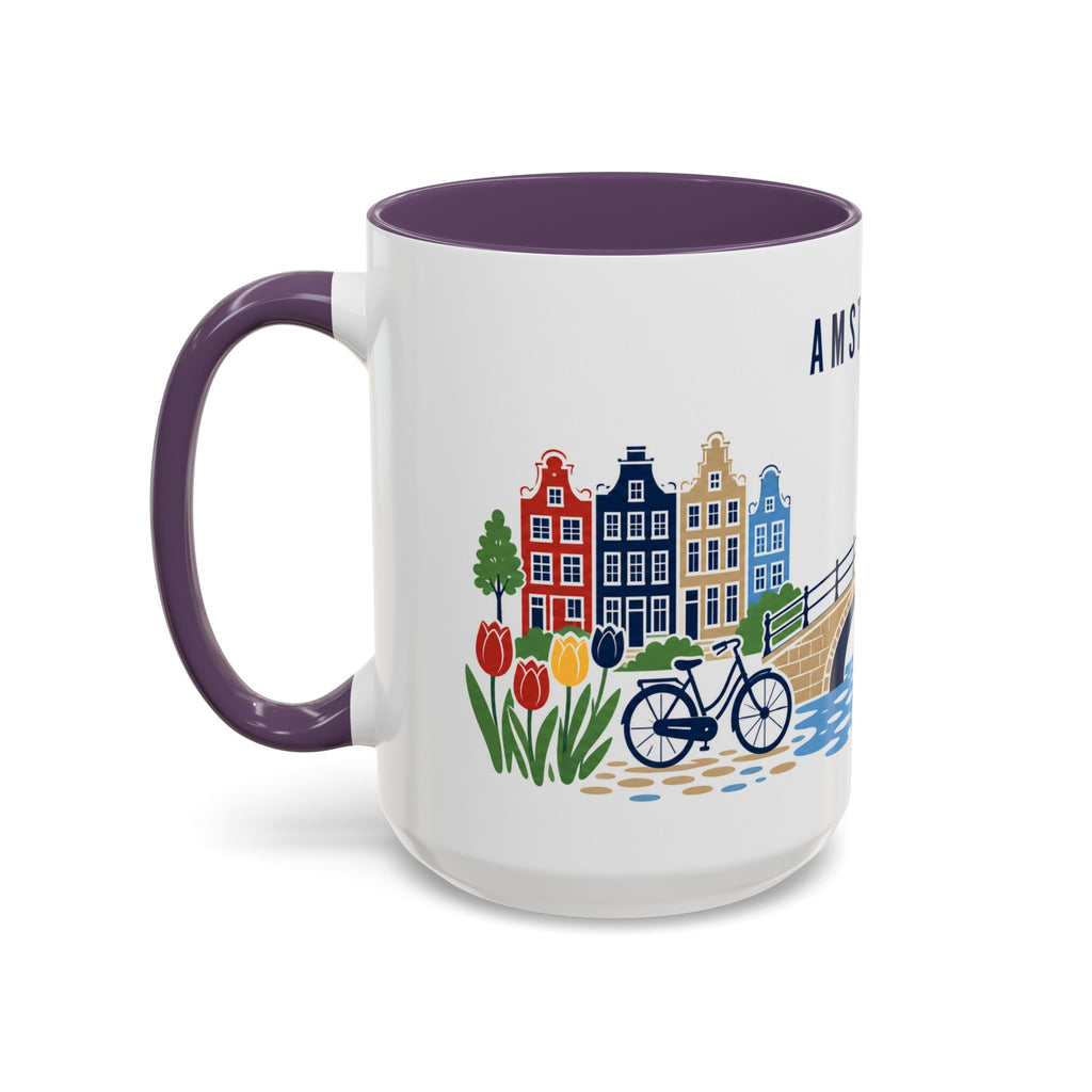 Amsterdam Coffee Mug | Netherlands Travel Souvenir | Porcelain Decal City Gift | 11oz 15oz Accent Mug