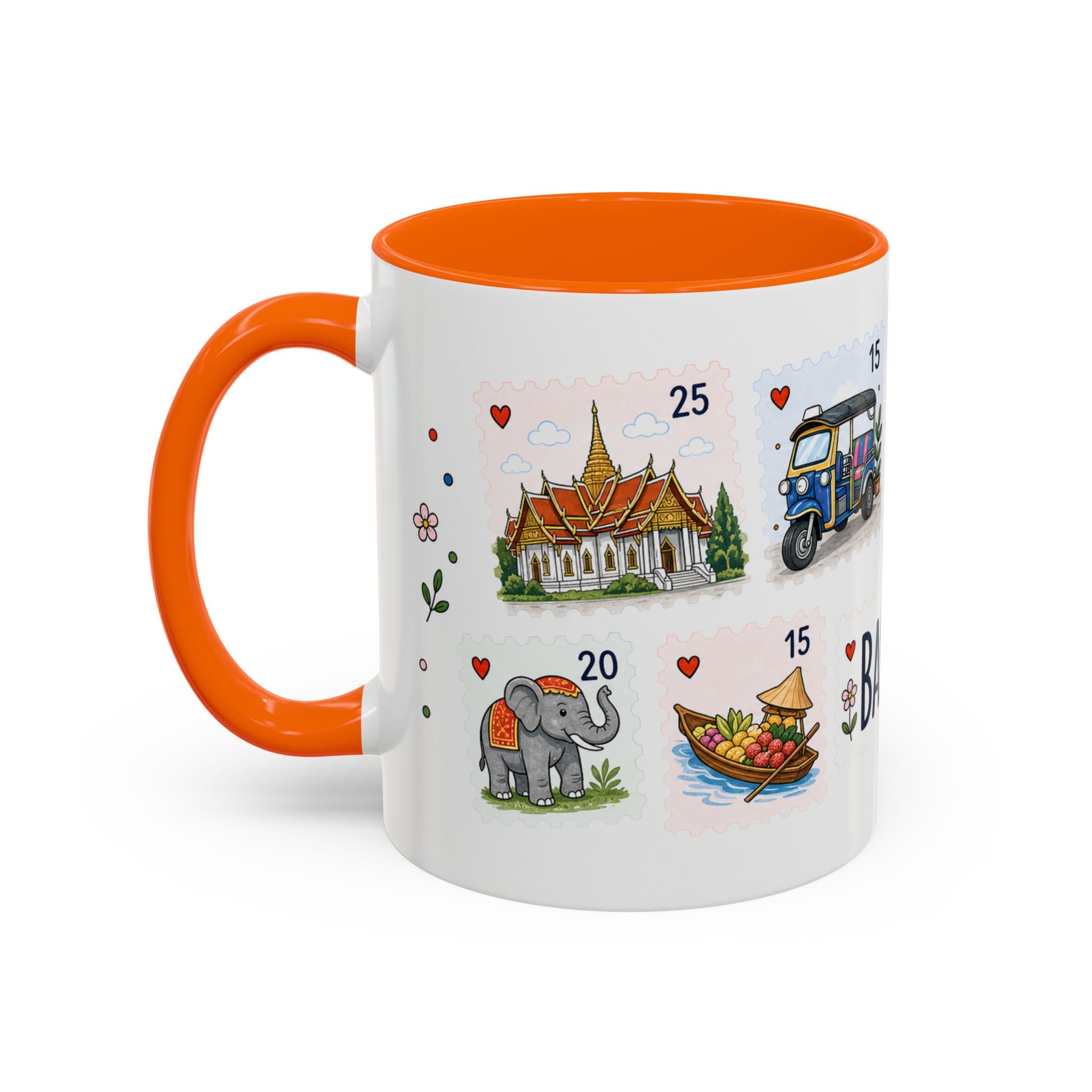 Bangkok Coffee Mug | Postage Stamp Collage Mug | Travel Souvenir Accent Cup 11oz 15oz