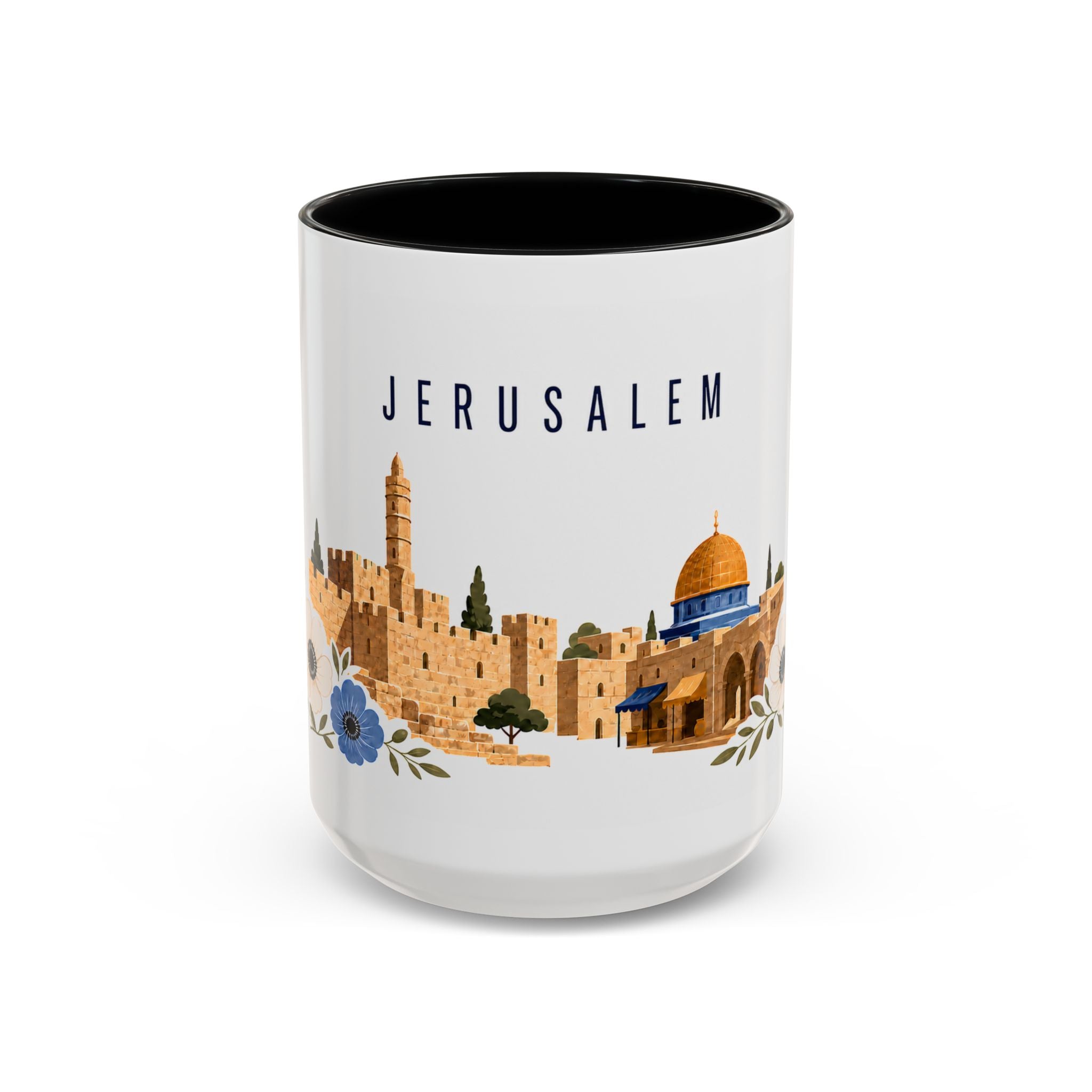 Jerusalem Coffee Mug | Israel Travel Souvenir | Porcelain Decal City Gift | 11oz 15oz Accent Mug