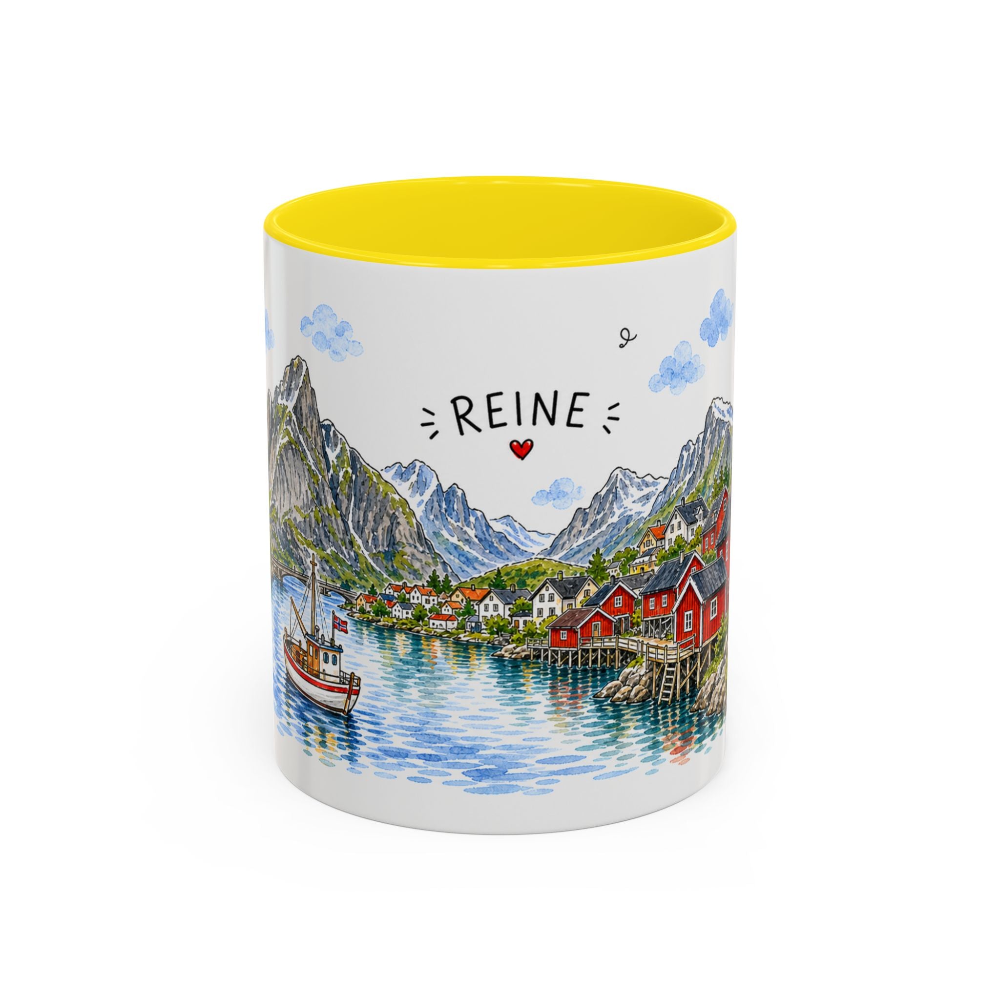 Reine Illustrated Travel Mug | Norway Souvenir Accent Coffee Mug | 11oz 15oz Ceramic Cup
