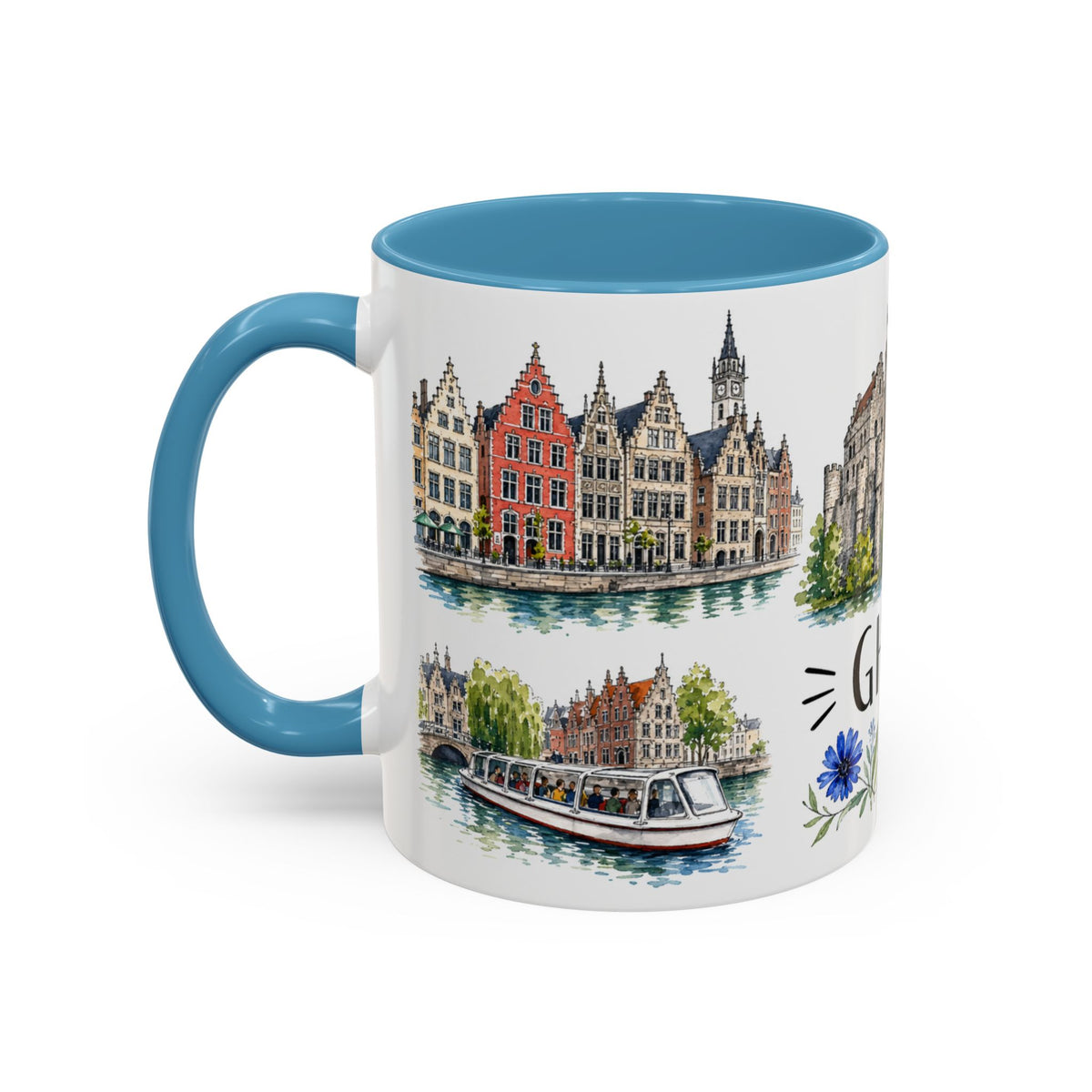Ghent Illustrated Travel Mug | City Souvenir Accent Coffee Mug | 11oz 15oz Ceramic Cup