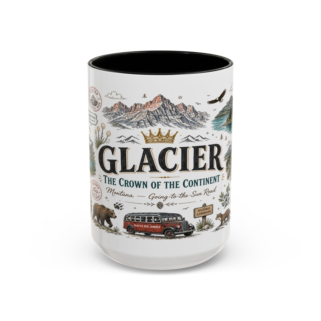 Glacier Coffee Mug | National Park Hiking Montana Gift | Accent Color Ceramic 11oz 15oz