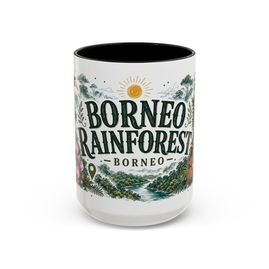 Borneo Rainforest Coffee Mug | Travel Destination Souvenir Gift | Accent Color Ceramic 11oz 15oz