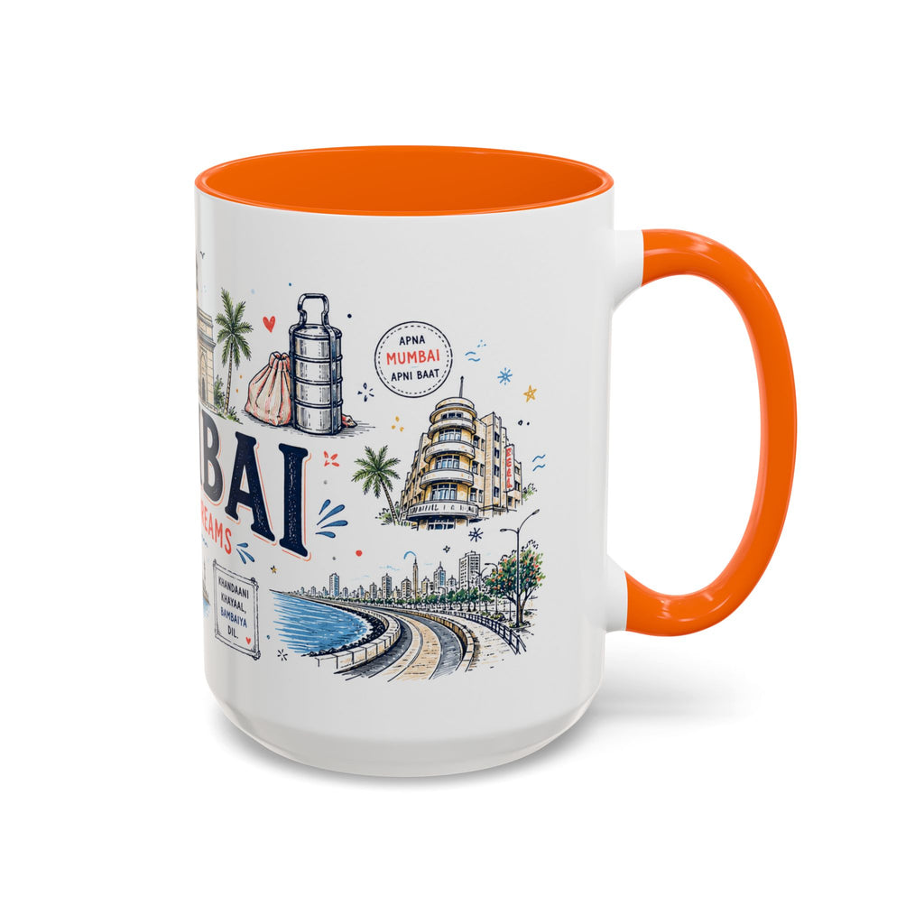 Mumbai Coffee Mug | India Souvenir Travel Gift | Accent Color Ceramic 11oz 15oz