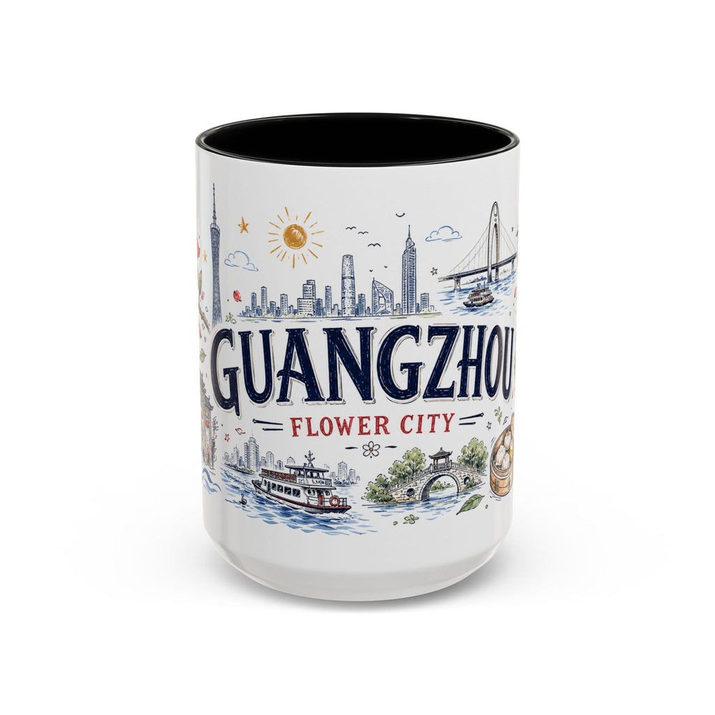 Guangzhou Coffee Mug | China Souvenir Travel Gift | Accent Color Ceramic 11oz 15oz