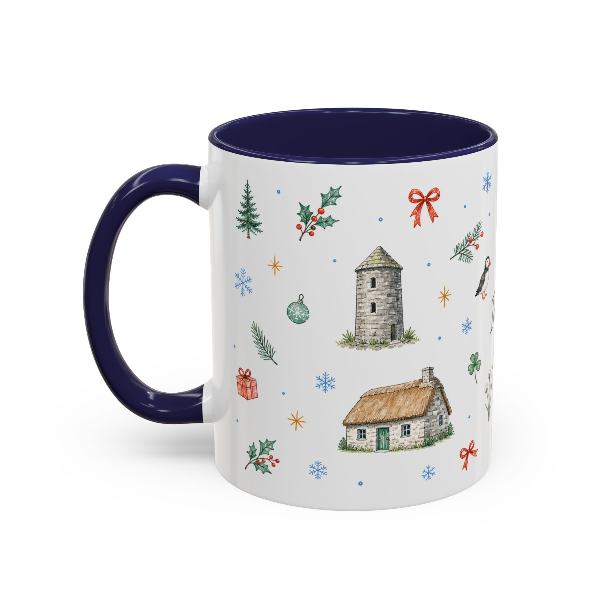 Ireland Christmas Mug | Watercolor Travel Souvenir | Holiday Gift | Accent Ceramic Coffee Cup 11oz 15oz