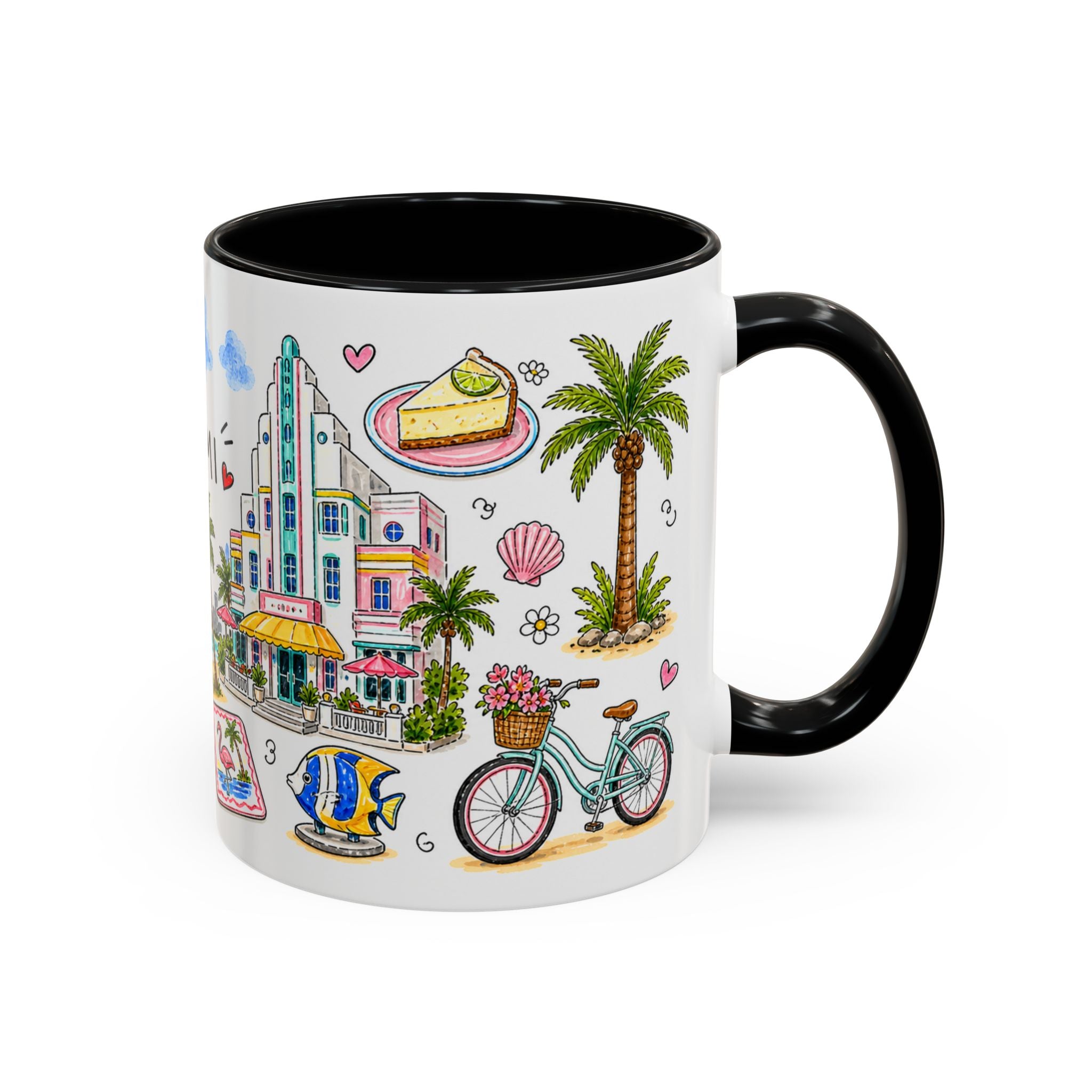 Miami Illustrated Travel Mug | City Souvenir Accent Coffee Mug | 11oz 15oz Ceramic Cup