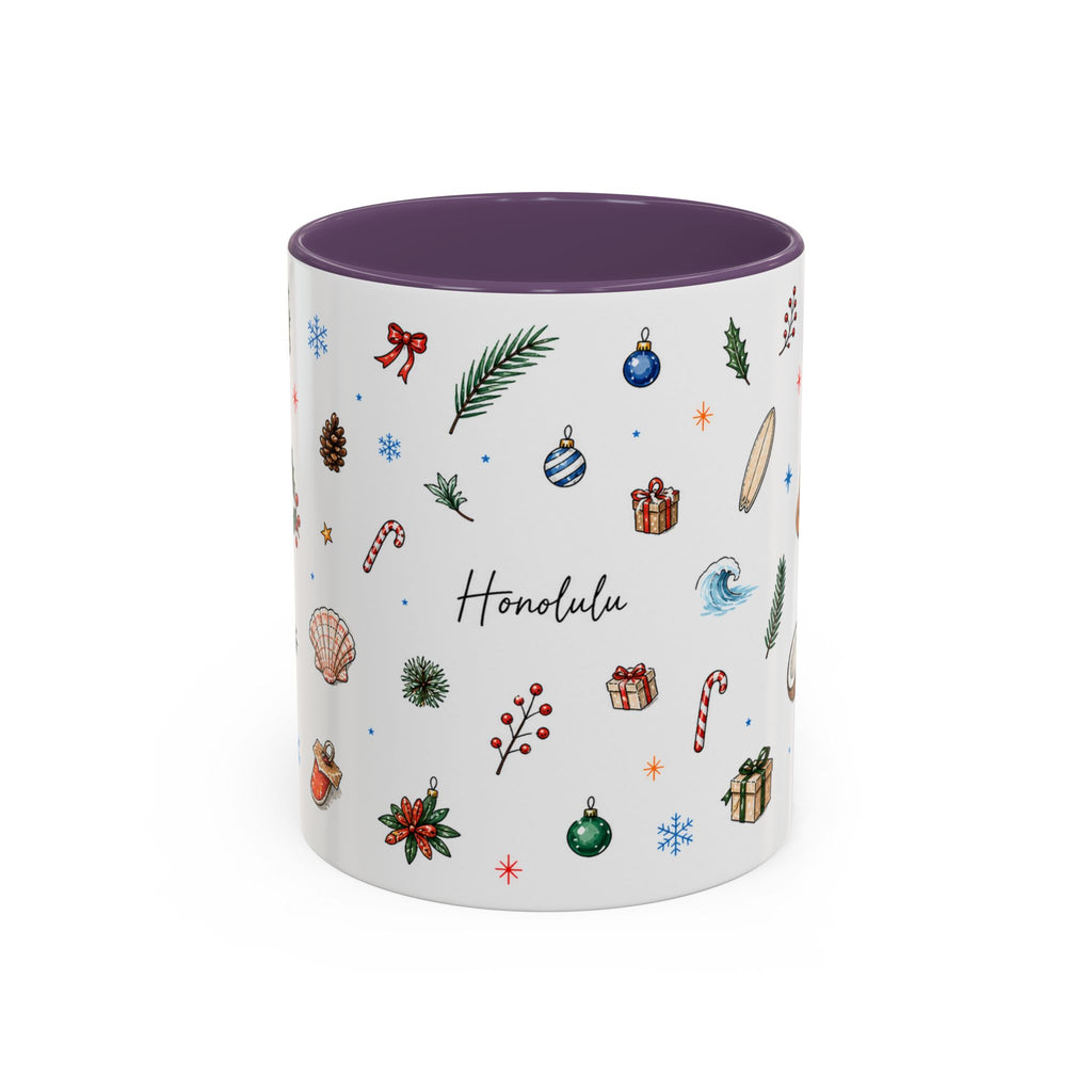 Honolulu Christmas Mug | Watercolor City Souvenir | Ceramic Coffee Cup (11oz 15oz)