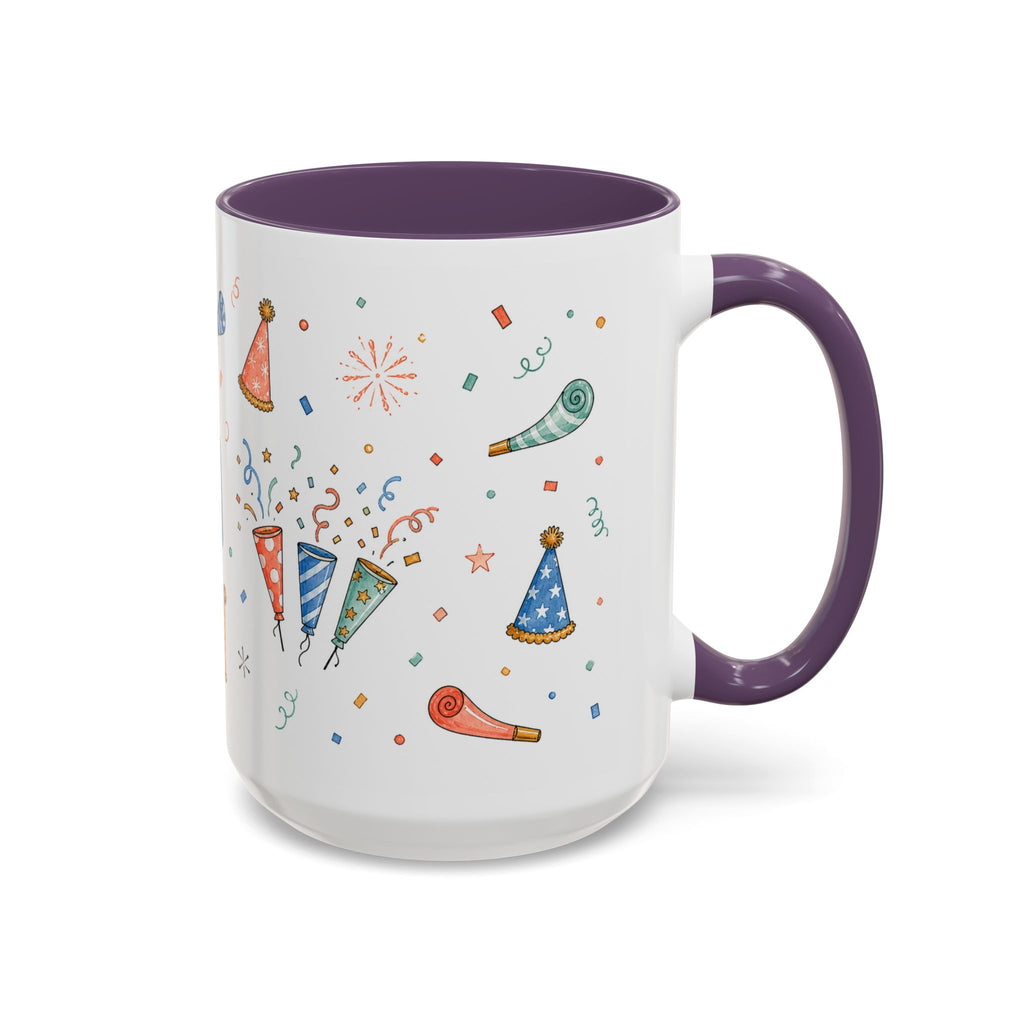 New Year Party Mug | Balloon Popper Watercolor Celebration Gift | Accent Cup 11oz 15oz
