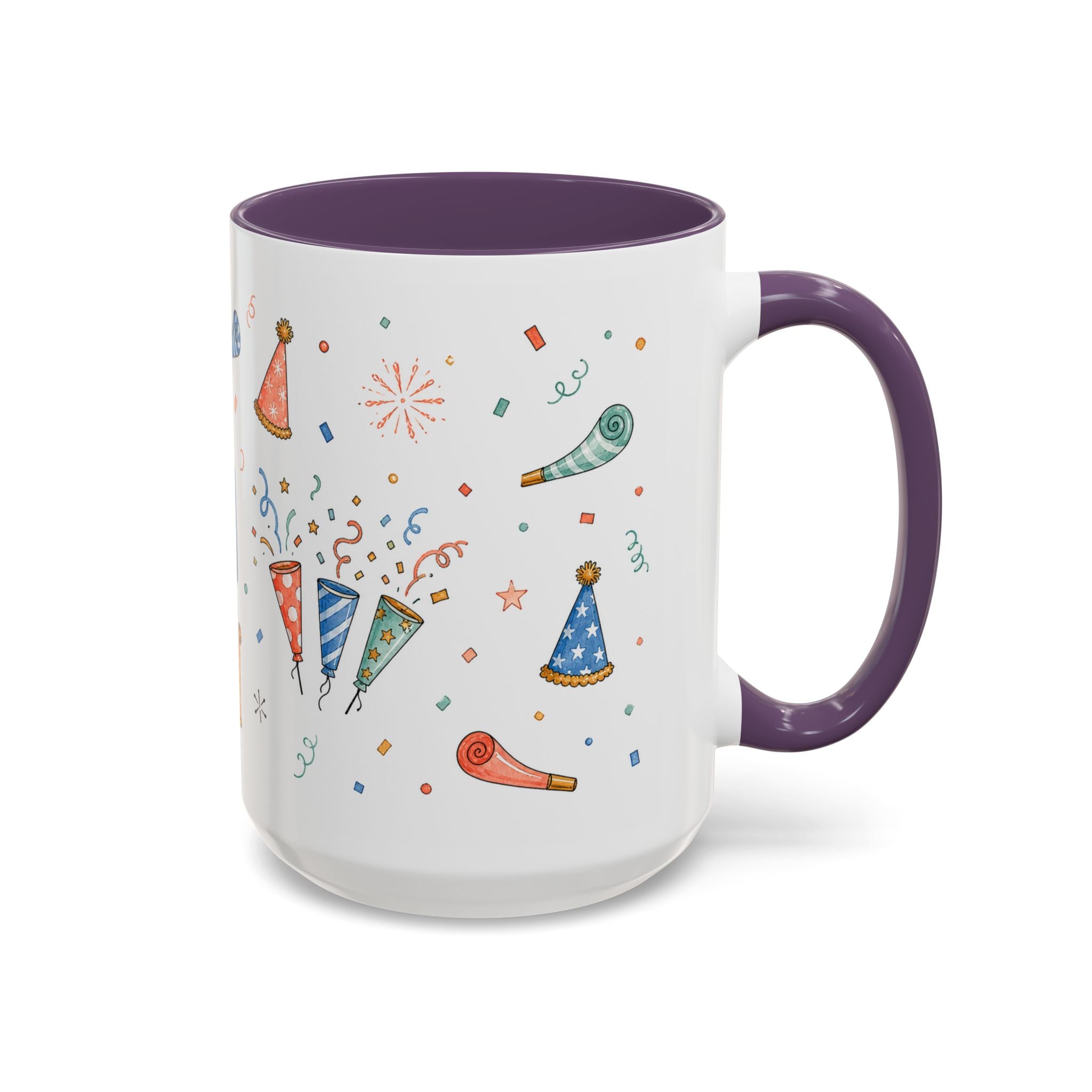 New Year Party Mug | Balloon Popper Watercolor Celebration Gift | Accent Cup 11oz 15oz