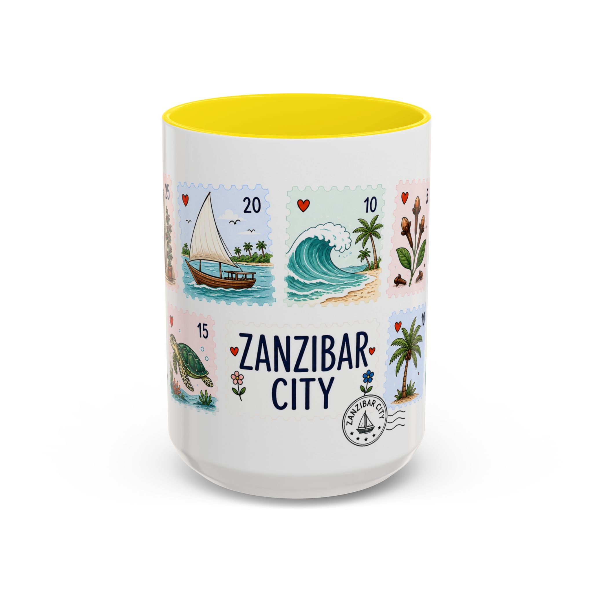 Zanzibar City Coffee Mug | Postage Stamp Collage Mug | Travel Souvenir Accent Cup 11oz 15oz