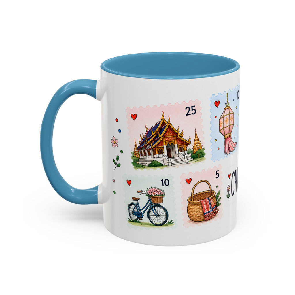 Chiang Mai Coffee Mug | Postage Stamp Collage Mug | Travel Souvenir Accent Cup 11oz 15oz