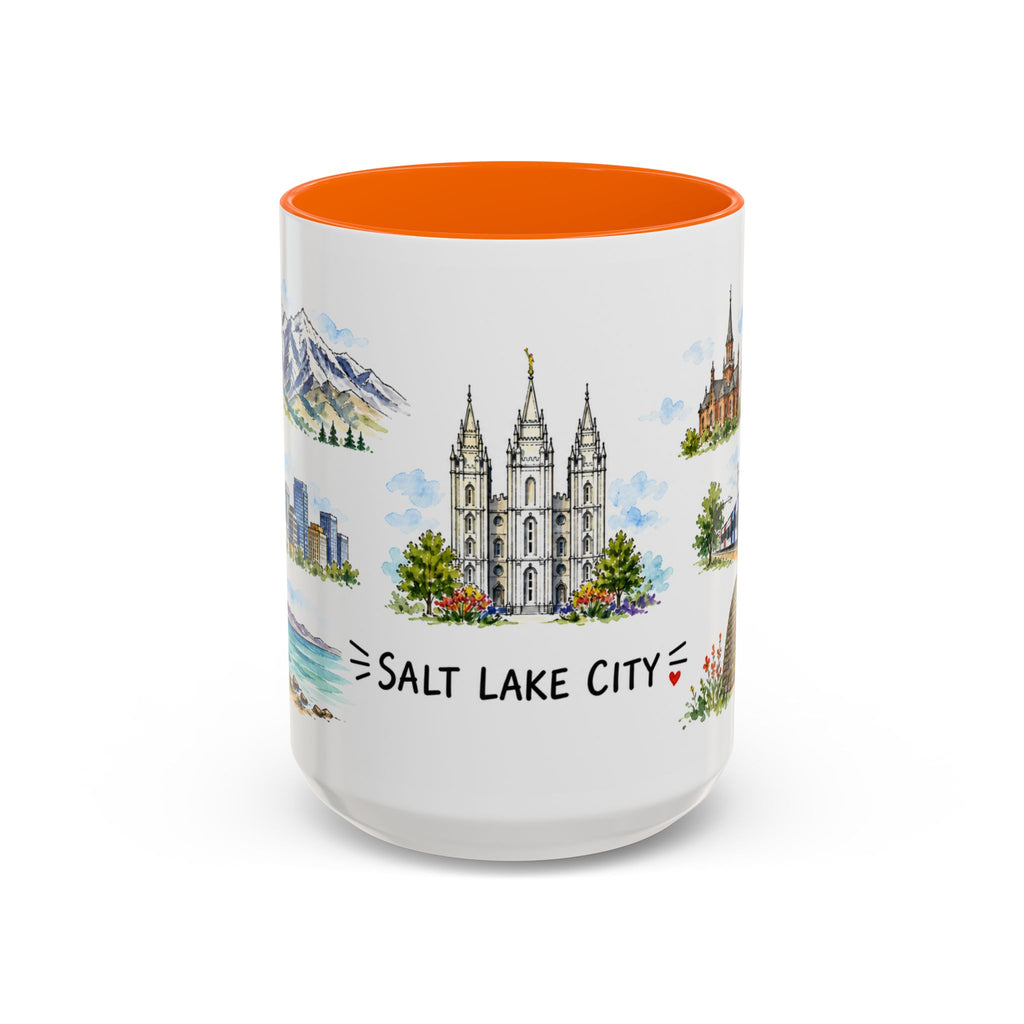 Salt Lake City Illustrated Travel Mug | City Souvenir Accent Coffee Mug | 11oz 15oz Ceramic Cup