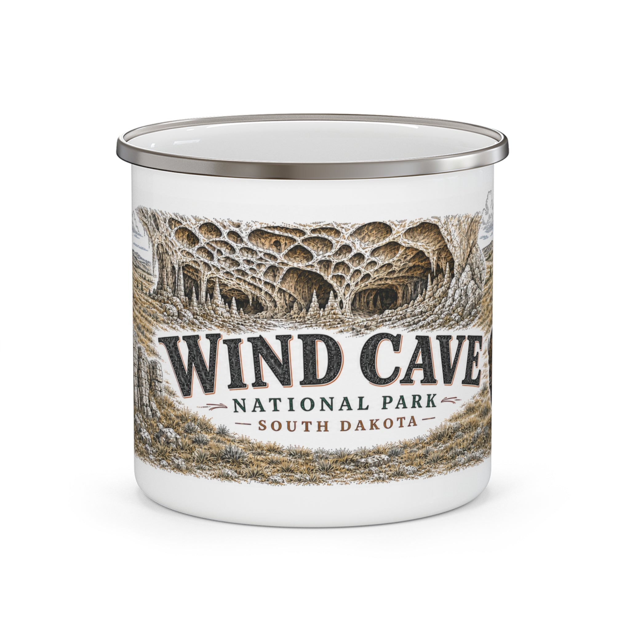 Wind Cave National Park Vintage Enamel Camping Mug | 12oz National Park Hiking Gift
