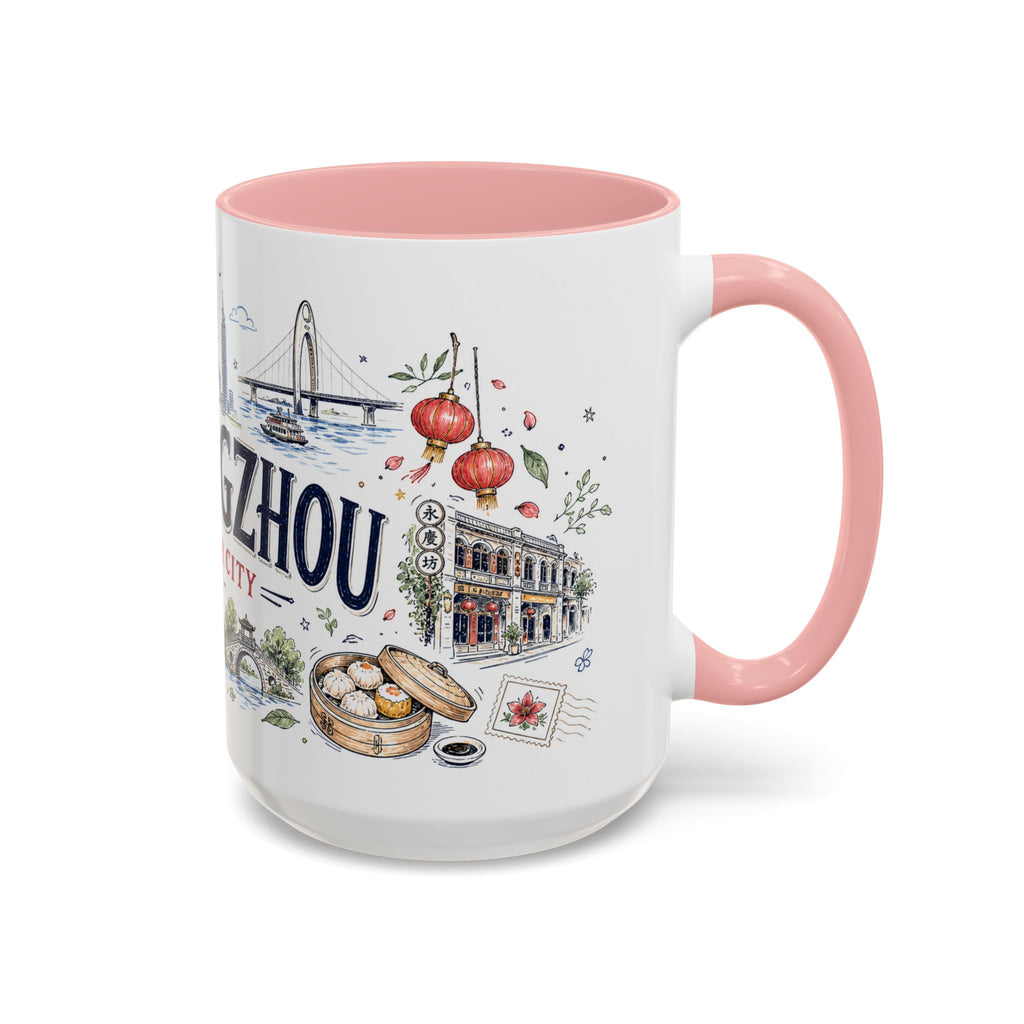 Guangzhou Coffee Mug | China Souvenir Travel Gift | Accent Color Ceramic 11oz 15oz