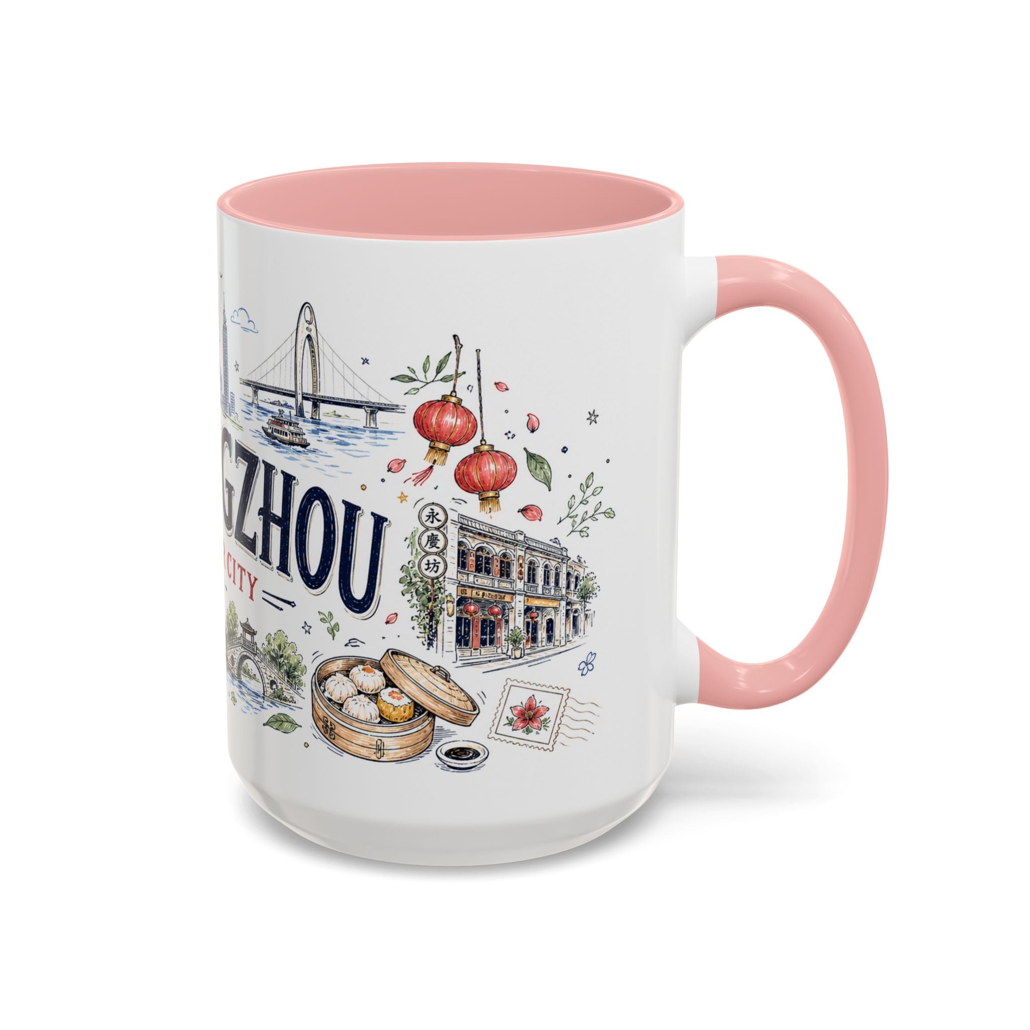 Guangzhou Coffee Mug | China Souvenir Travel Gift | Accent Color Ceramic 11oz 15oz