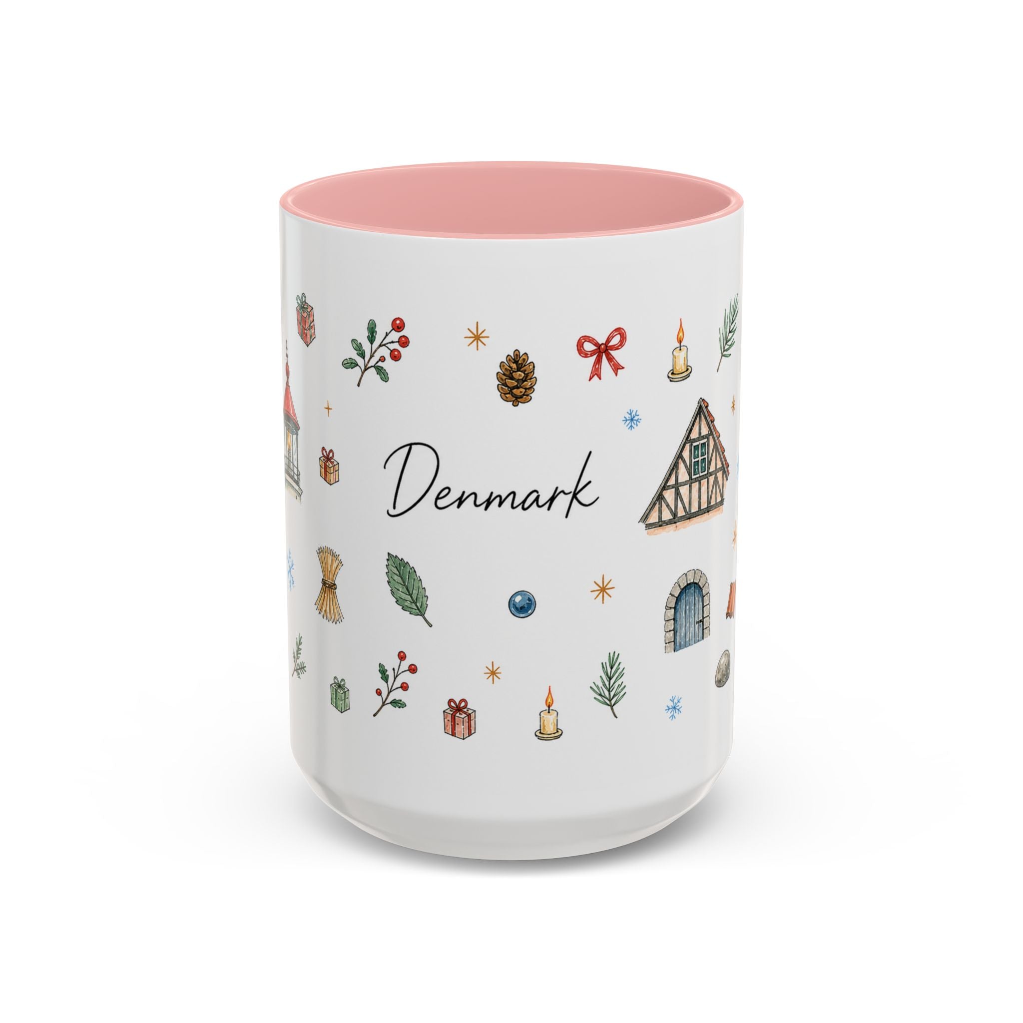 Denmark Christmas Mug | Watercolor Travel Souvenir | Holiday Gift | Accent Ceramic Coffee Cup 11oz 15oz