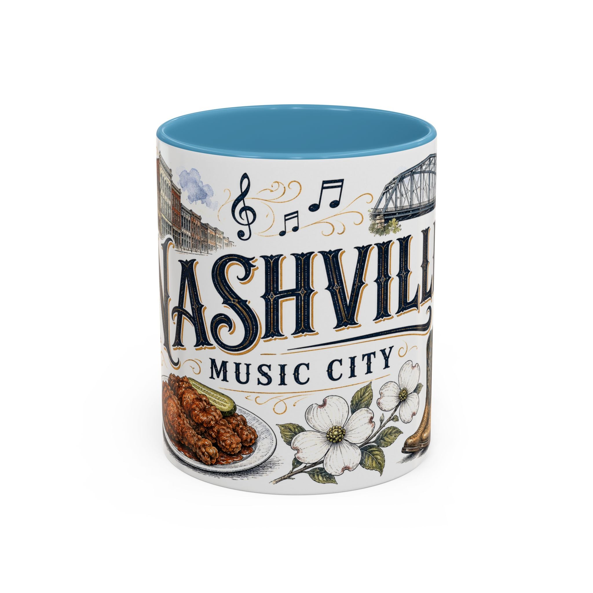 Nashville Coffee Mug | United States Travel Souvenir | Vintage Illustrated City Gift | 11 oz 15 oz Accent Mug