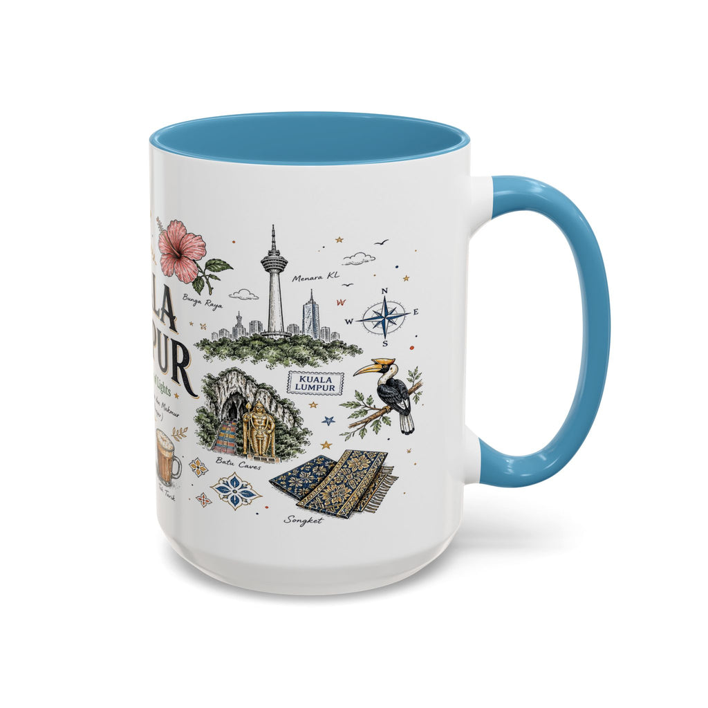 Kuala Lumpur Coffee Mug | Malaysia Souvenir Travel Gift | Accent Color Ceramic 11oz 15oz
