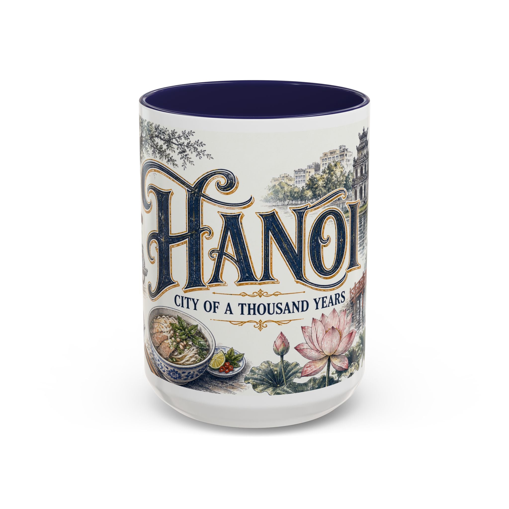 Hanoi Coffee Mug | Vietnam Travel Souvenir | Vintage Illustrated City Gift | 11 oz 15 oz Accent Mug