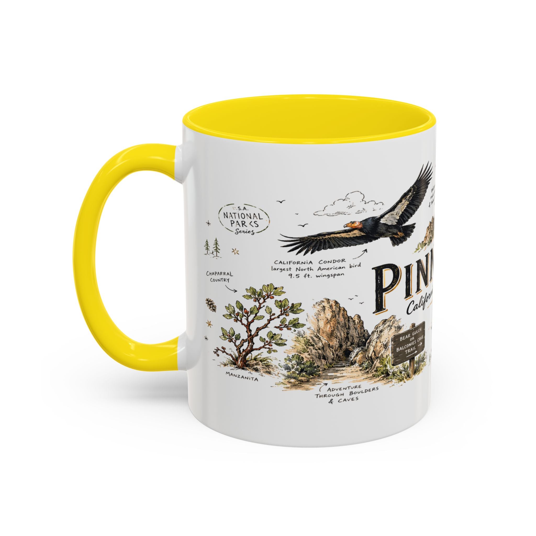 Pinnacles National Park Coffee Mug | California Rock Climbing Condor Gift | Accent Color Ceramic 11oz 15oz