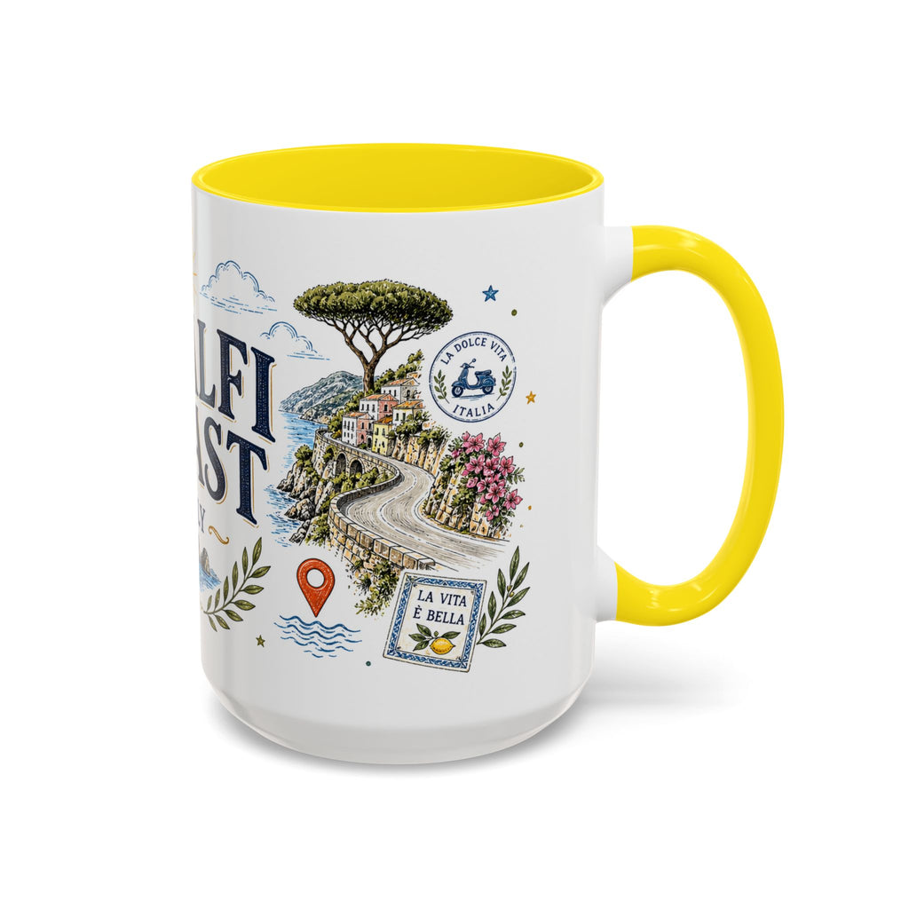 Amalfi Coast Coffee Mug | Travel Destination Souvenir Gift | Accent Color Ceramic 11oz 15oz