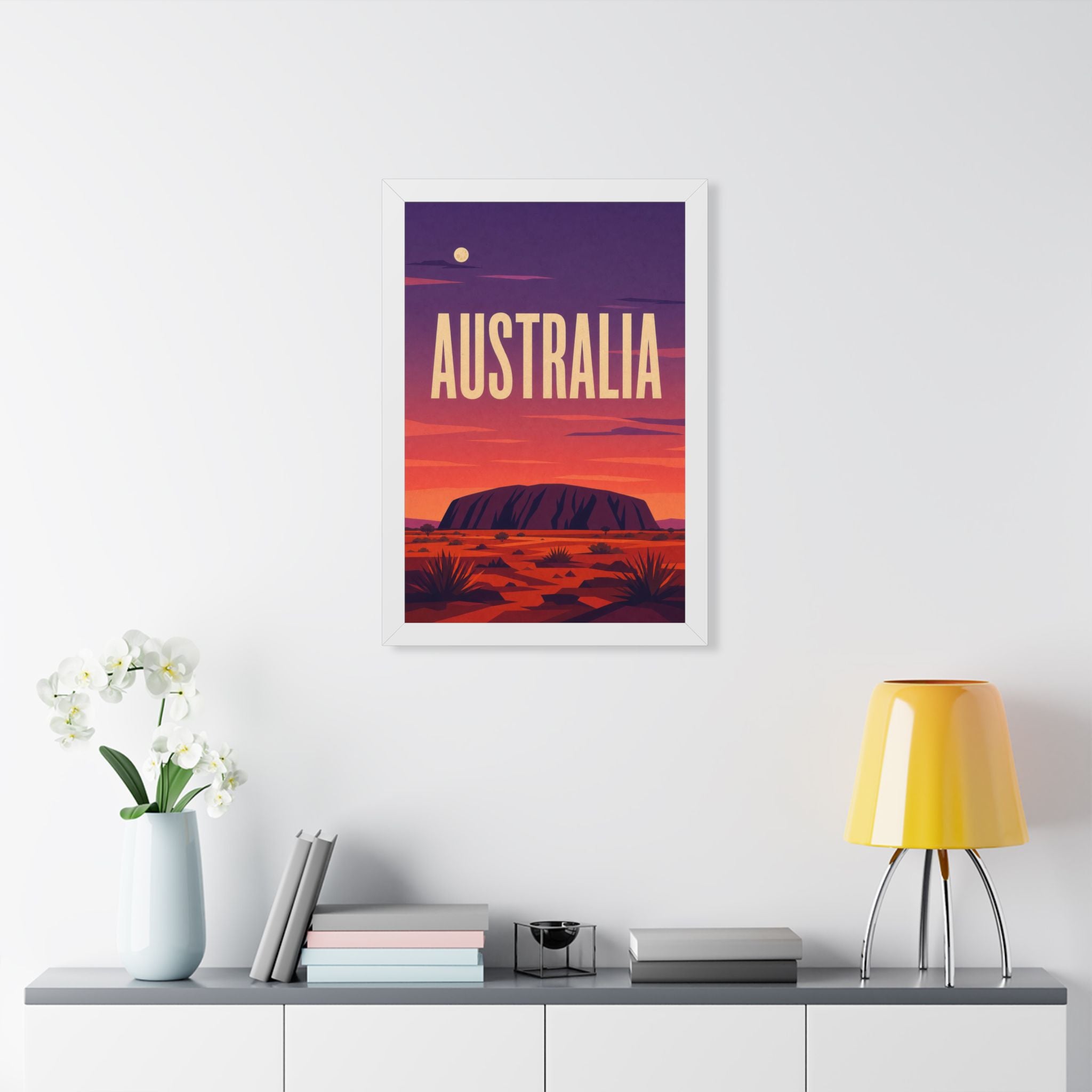 Uluru Australia Framed Poster | Vintage Travel Wall Art | Black Walnut White Frame | 16x24 20x30