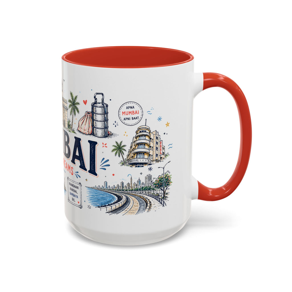 Mumbai Coffee Mug | India Souvenir Travel Gift | Accent Color Ceramic 11oz 15oz