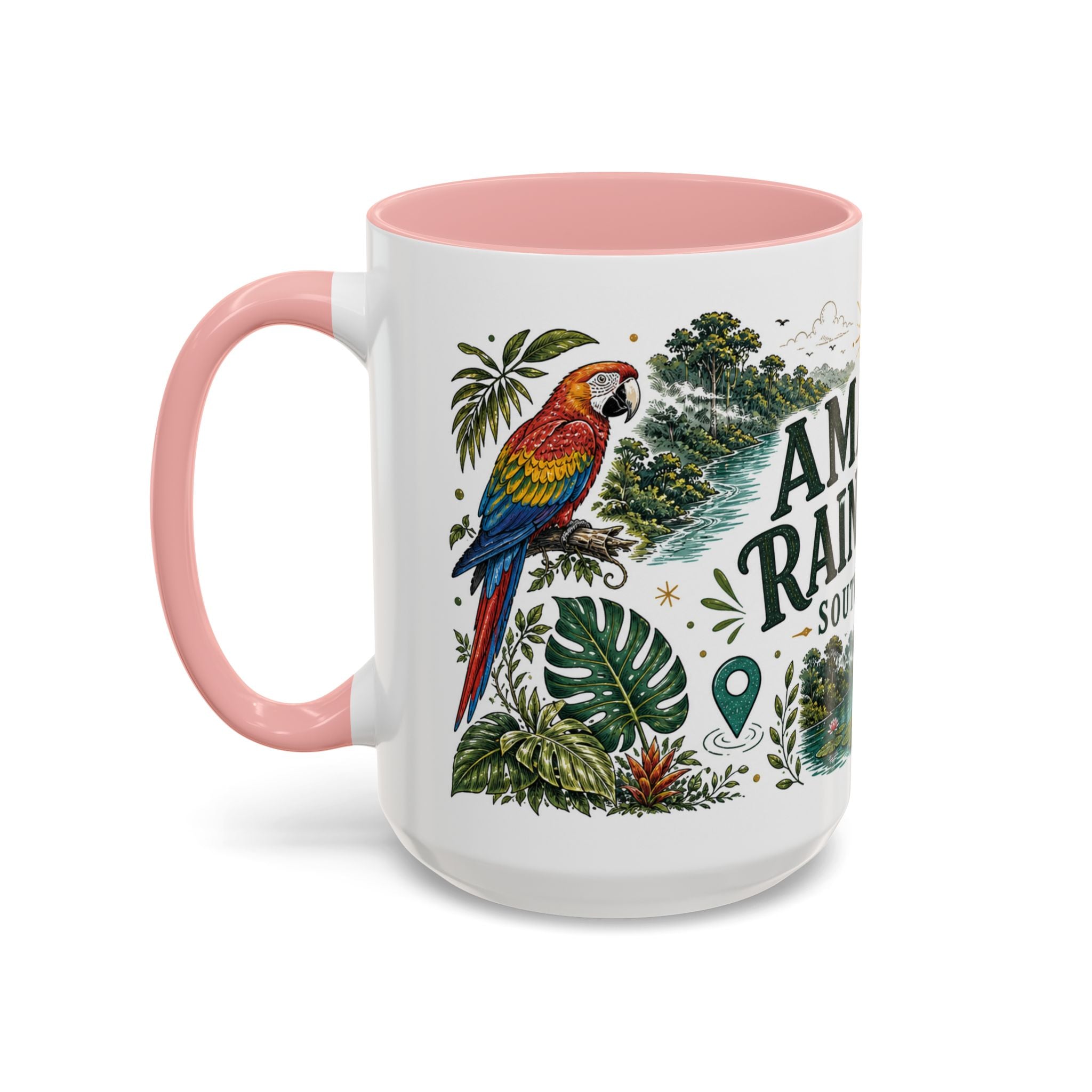 Amazon Rainforest Coffee Mug | Travel Destination Souvenir Gift | Accent Color Ceramic 11oz 15oz