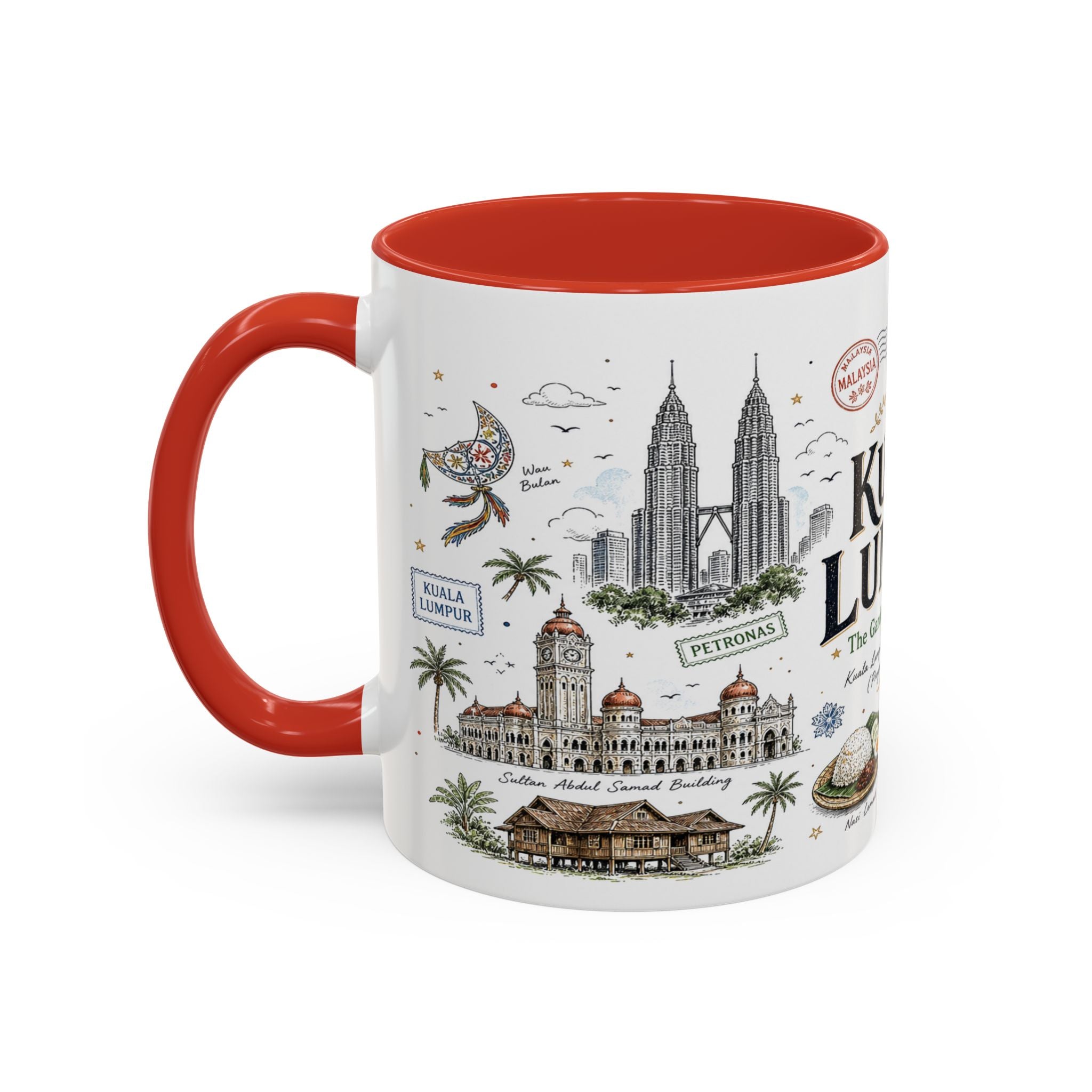 Kuala Lumpur Coffee Mug | Malaysia Souvenir Travel Gift | Accent Color Ceramic 11oz 15oz