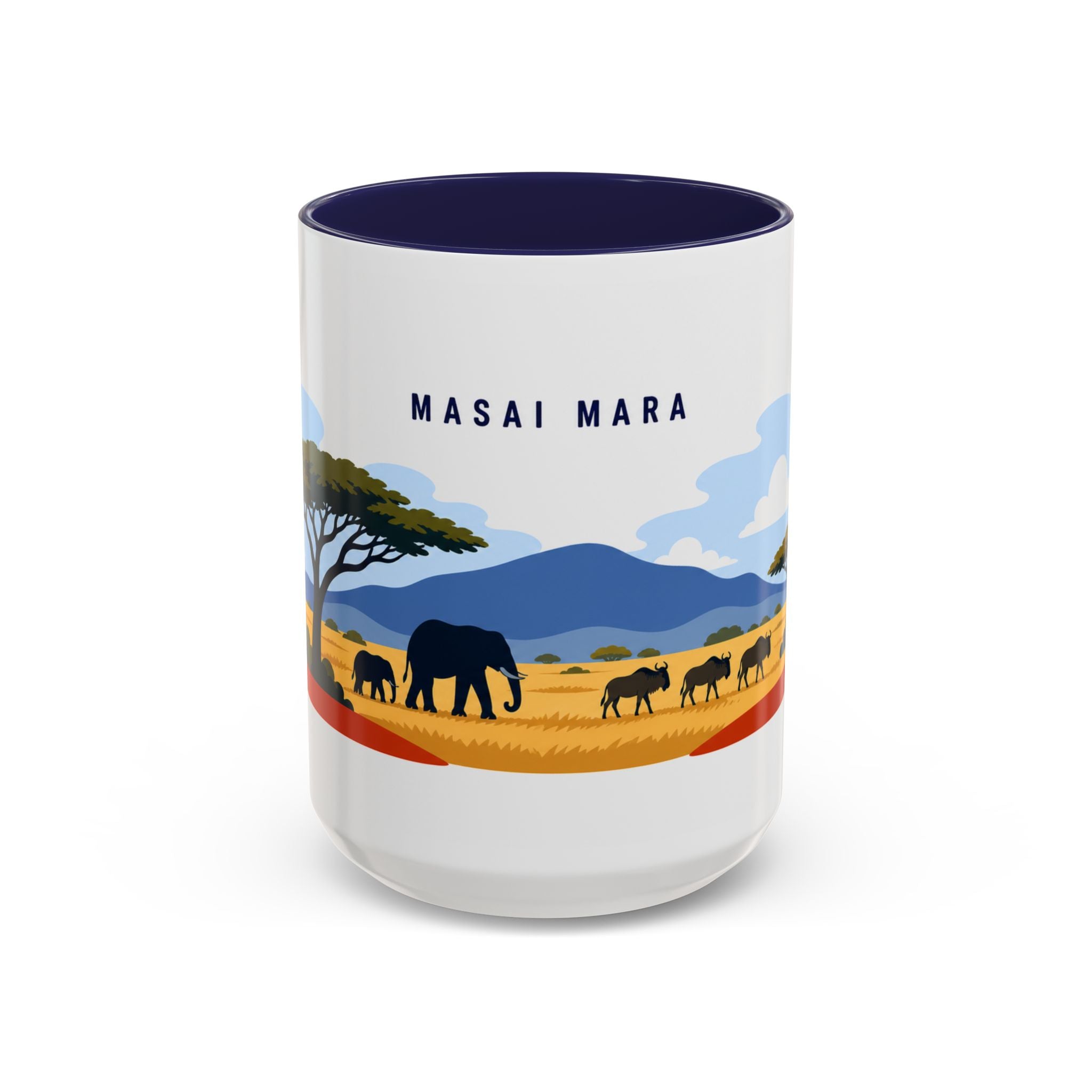 Masai Mara Coffee Mug | Travel Destination Souvenir Gift | Accent Color Ceramic 11oz 15oz