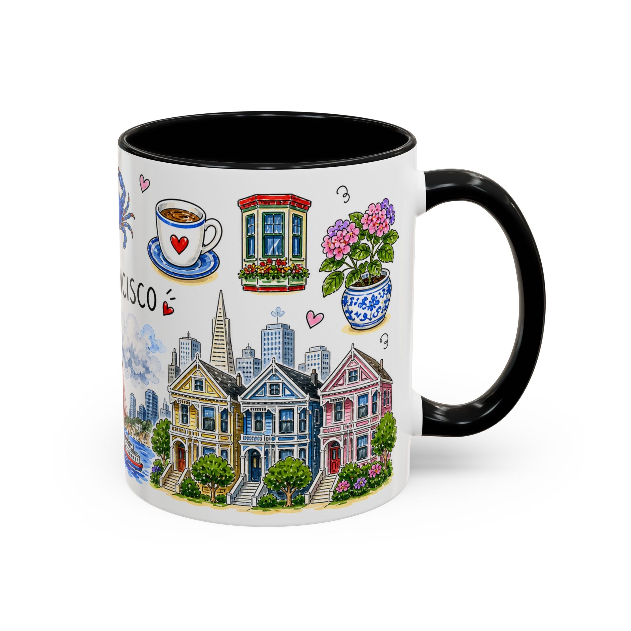 San Francisco Illustrated Travel Mug | City Souvenir Accent Coffee Mug | 11oz 15oz Ceramic Cup