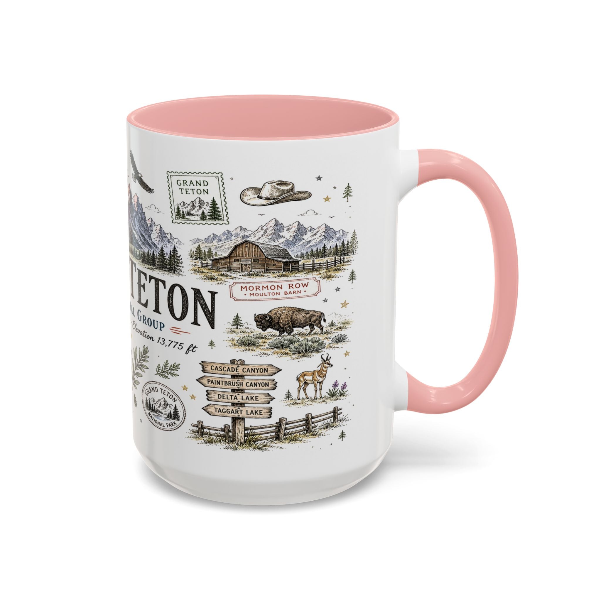 Grand Teton Coffee Mug | National Park Hiking Wyoming Gift | Accent Color Ceramic 11oz 15oz