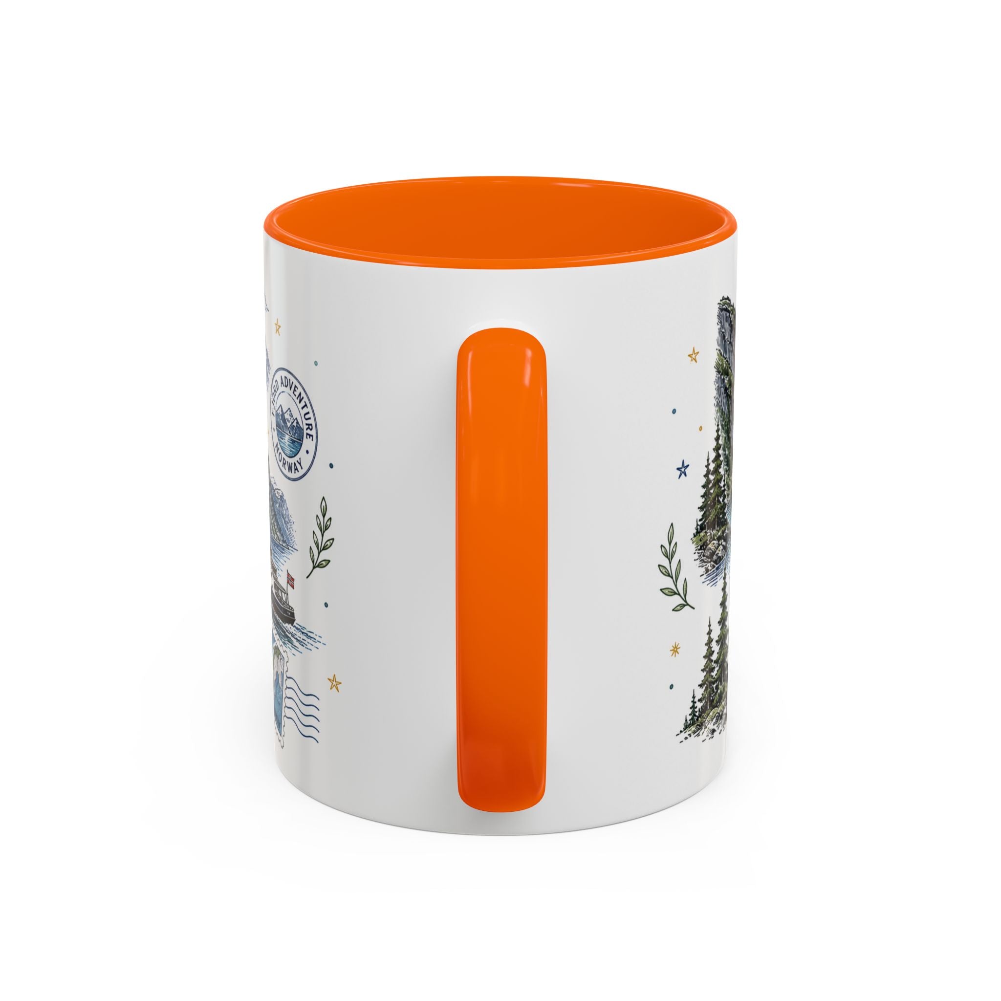 Norwegian Fjords Coffee Mug | Travel Destination Souvenir Gift | Accent Color Ceramic 11oz 15oz