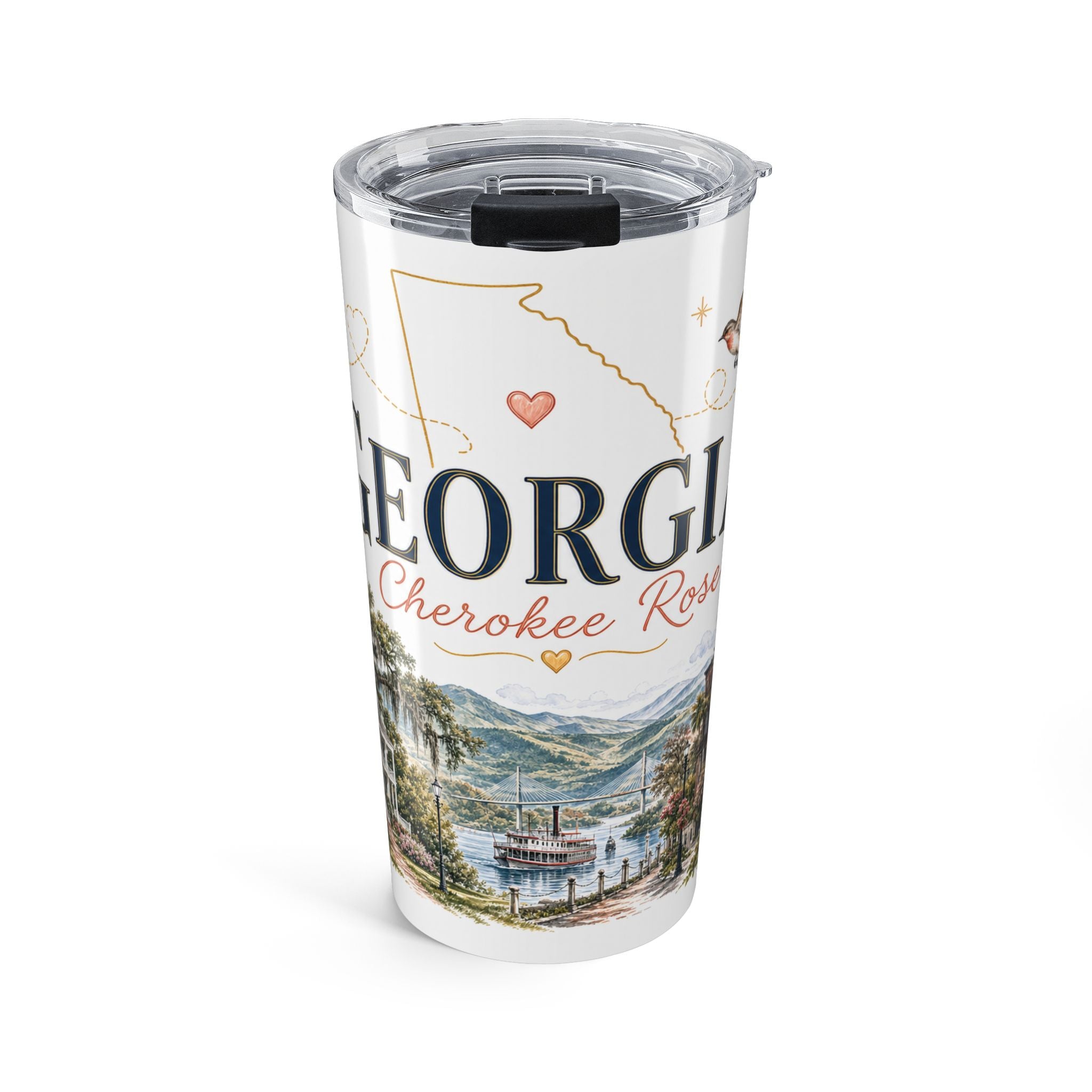 Georgia State Flower 20oz Tumbler | Cherokee Rose Botanical State Flower Gift | Insulated Stainless Steel Travel Cup