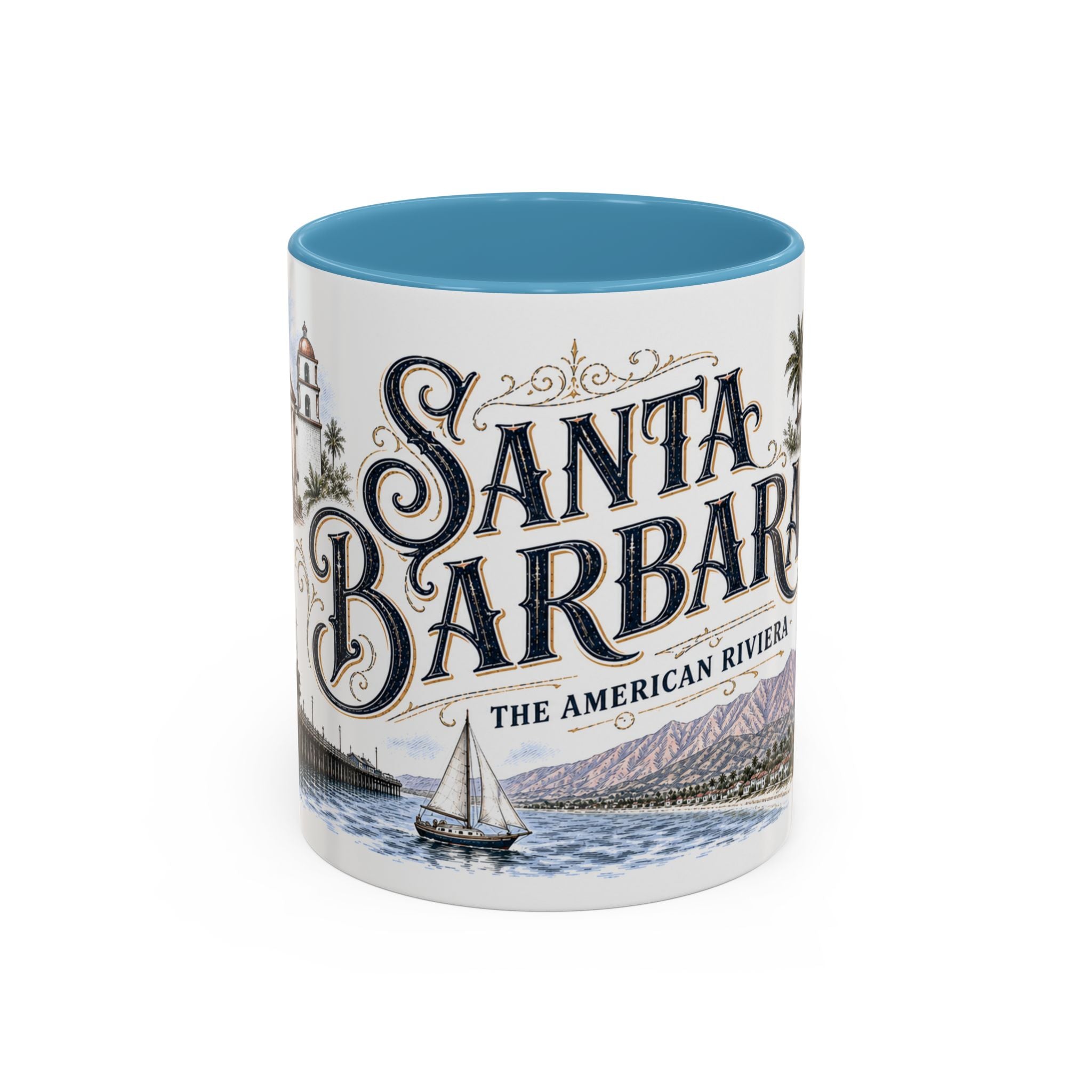 Santa Barbara Coffee Mug | United States Travel Souvenir | Vintage Illustrated City Gift | 11 oz 15 oz Accent Mug